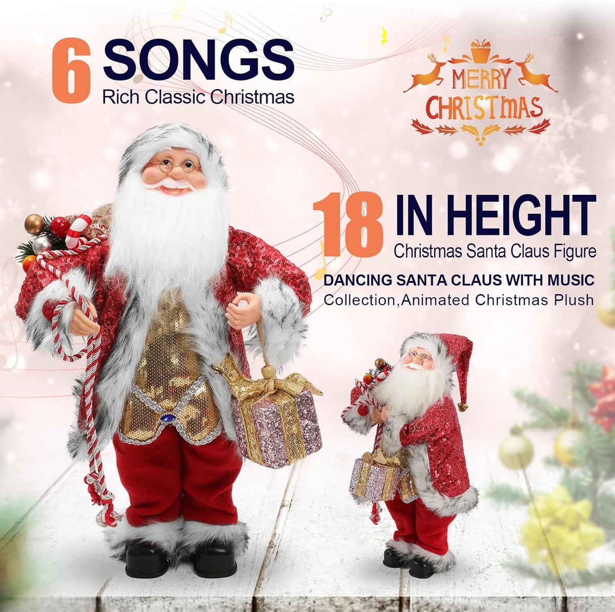 Gfilay Figura animada de Papá Noel de 18 pulgadas con música y movi...