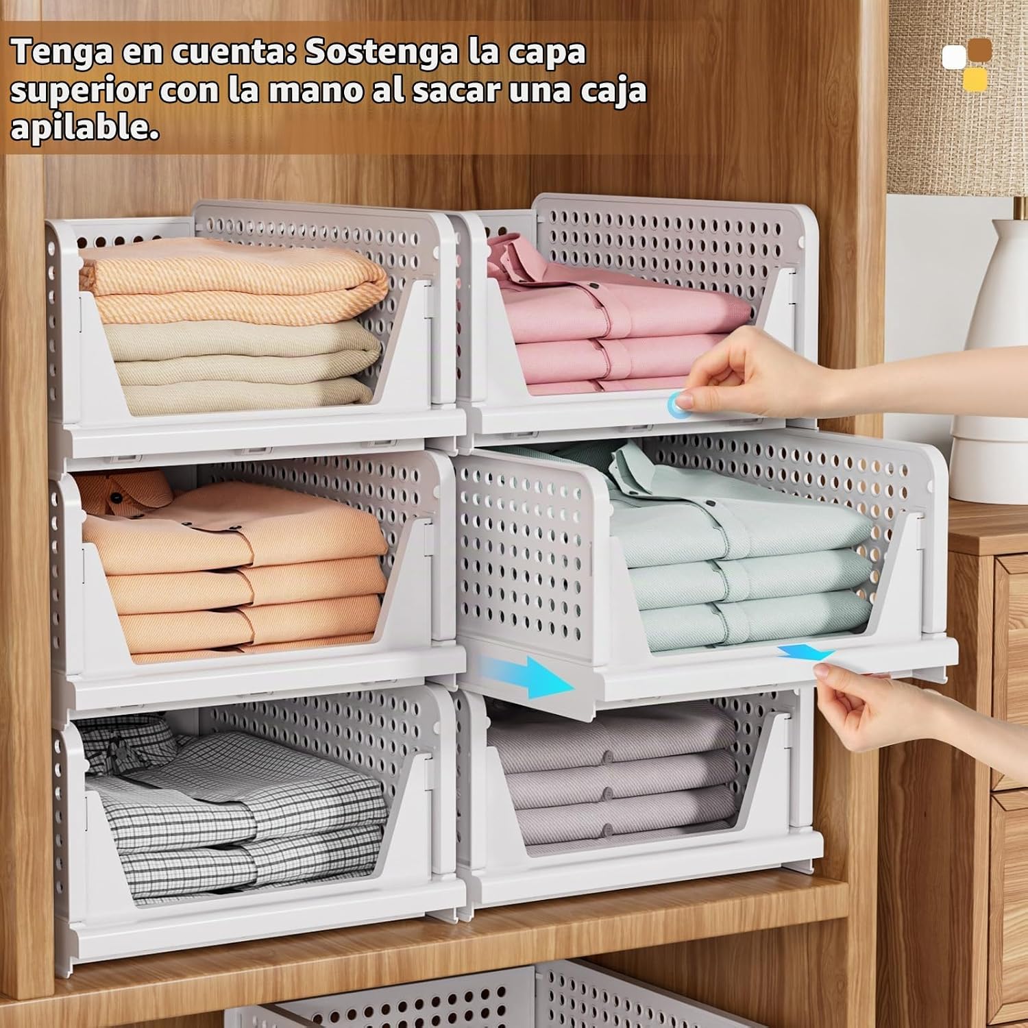 SNSLXH Paquete de 5 cestas apilables de almacenamiento de armario,...