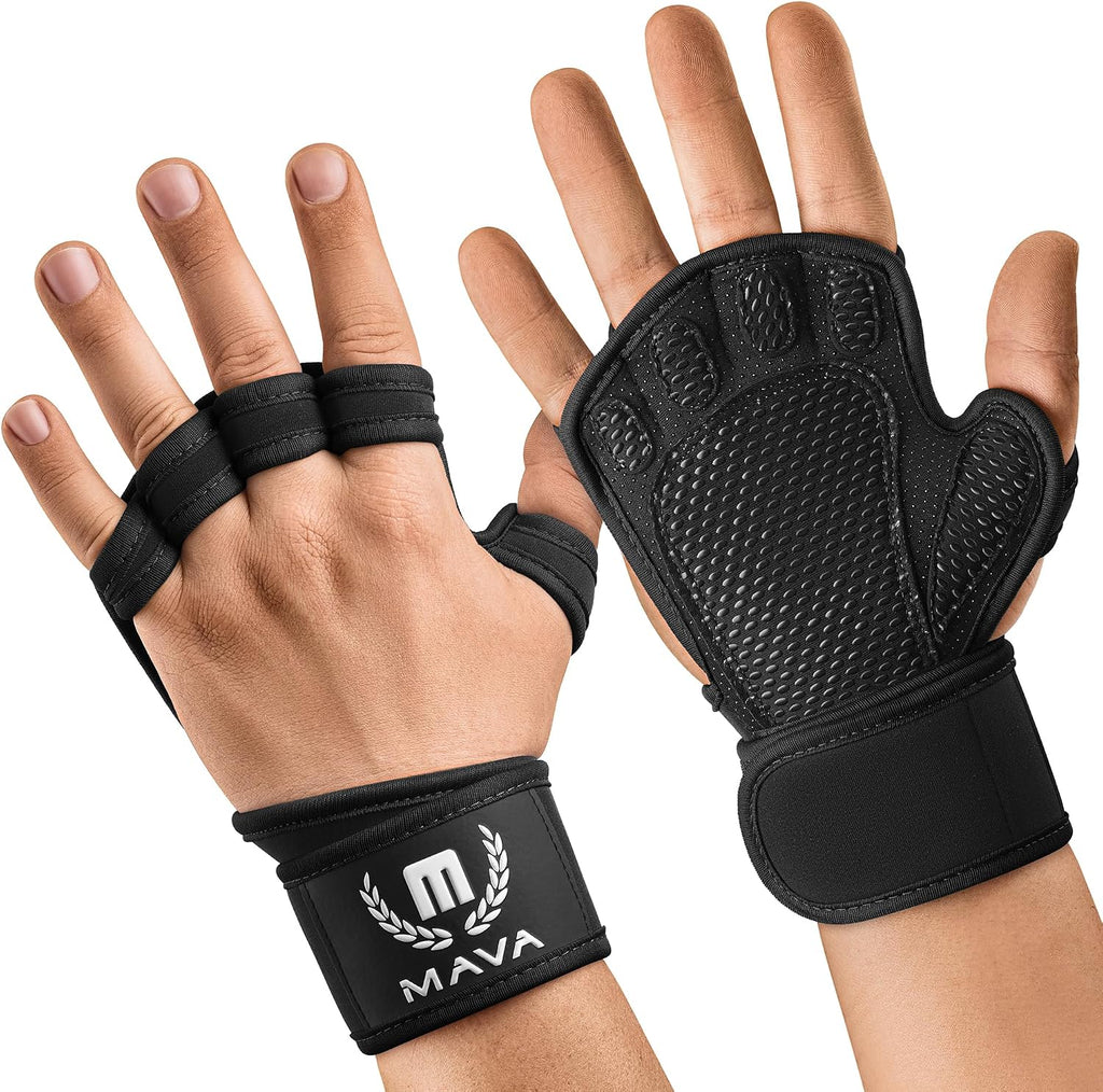 Mava Sports Guantes de gimnasio abiertos con soporte para muñeca in...