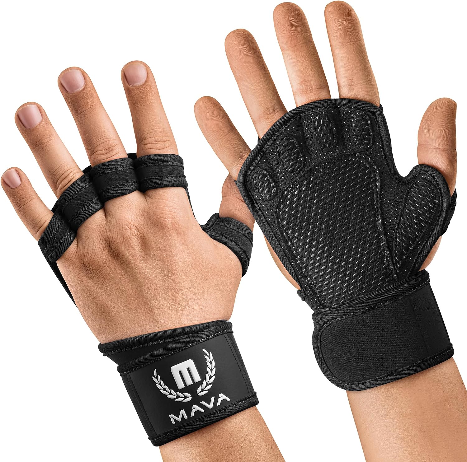 Mava Sports Guantes de gimnasio abiertos con soporte para muñeca in...