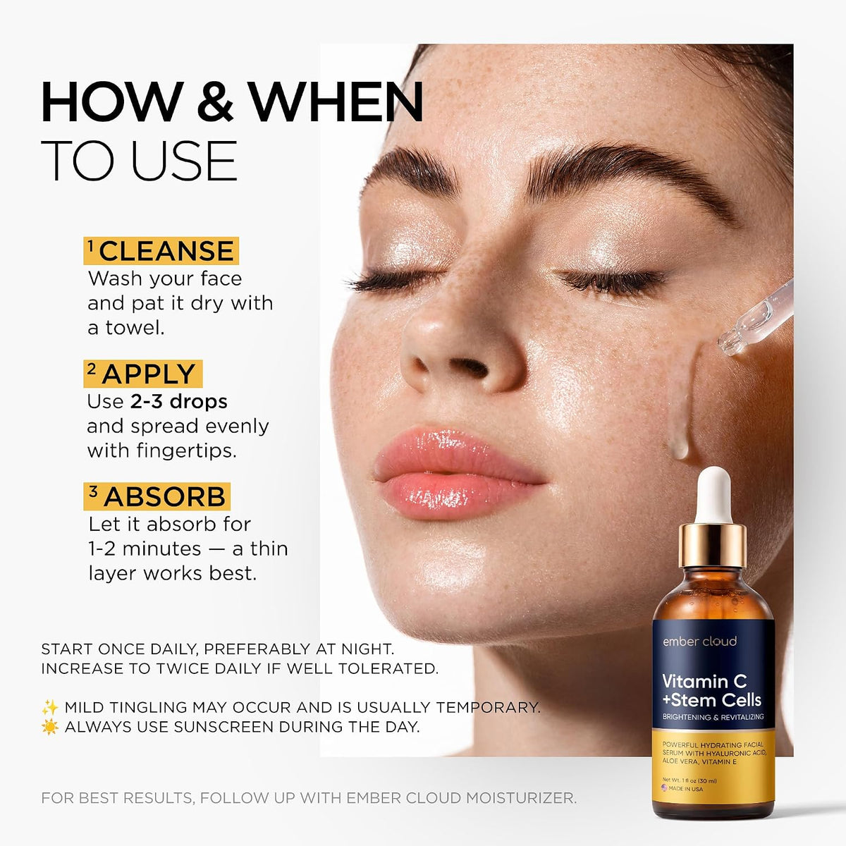 Ember Cloud Suero de vitamina C para rostro con células madre y áci...