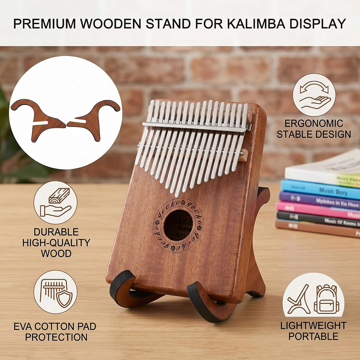 Kalimba Soporte de madera ajustable para piano de pulgar, ukelele,...