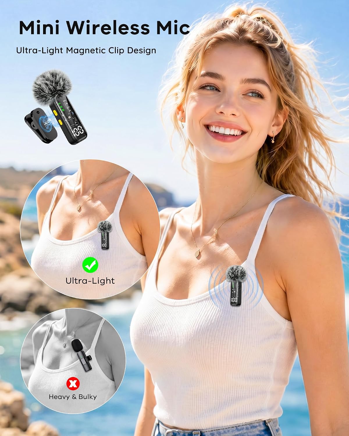 Gicorino Paquete de 2 micrófonos Lavalier inalámbricos para iPhone,...