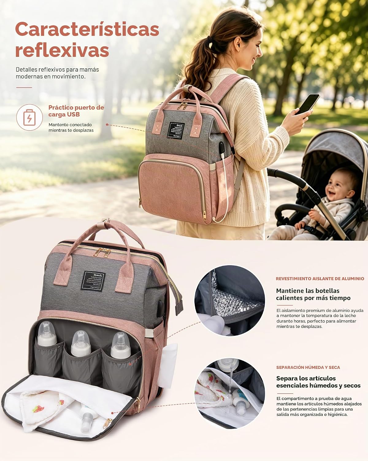 Pañalera con cambiador para mochila para bebé: Pañaleras rosas gran...