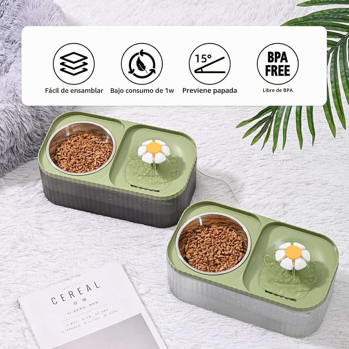 JEERAMIA Fuente de agua para gatos y cuenco para alimentos, dispens...