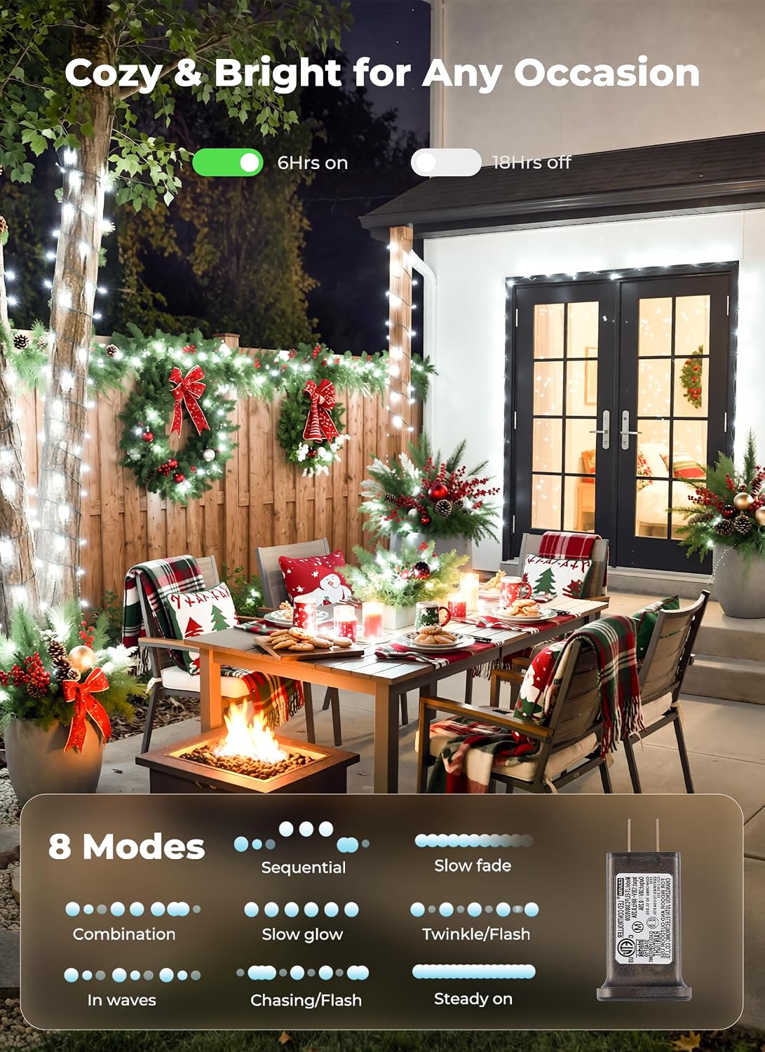 Brightown Luces de Navidad enchufables, 200 luces LED de Navidad bl...