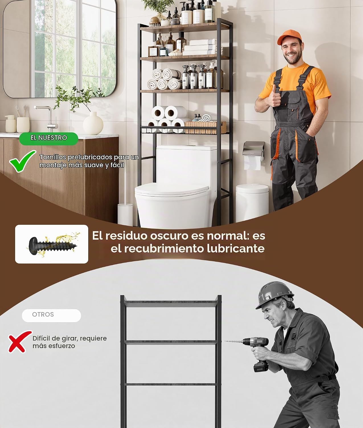 Estante de almacenamiento de 4 niveles sobre el inodoro con estante...