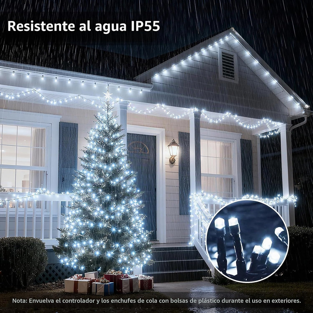 VTECHOLOGY - 500 luces LED blancas para árbol de Navidad, luces par...