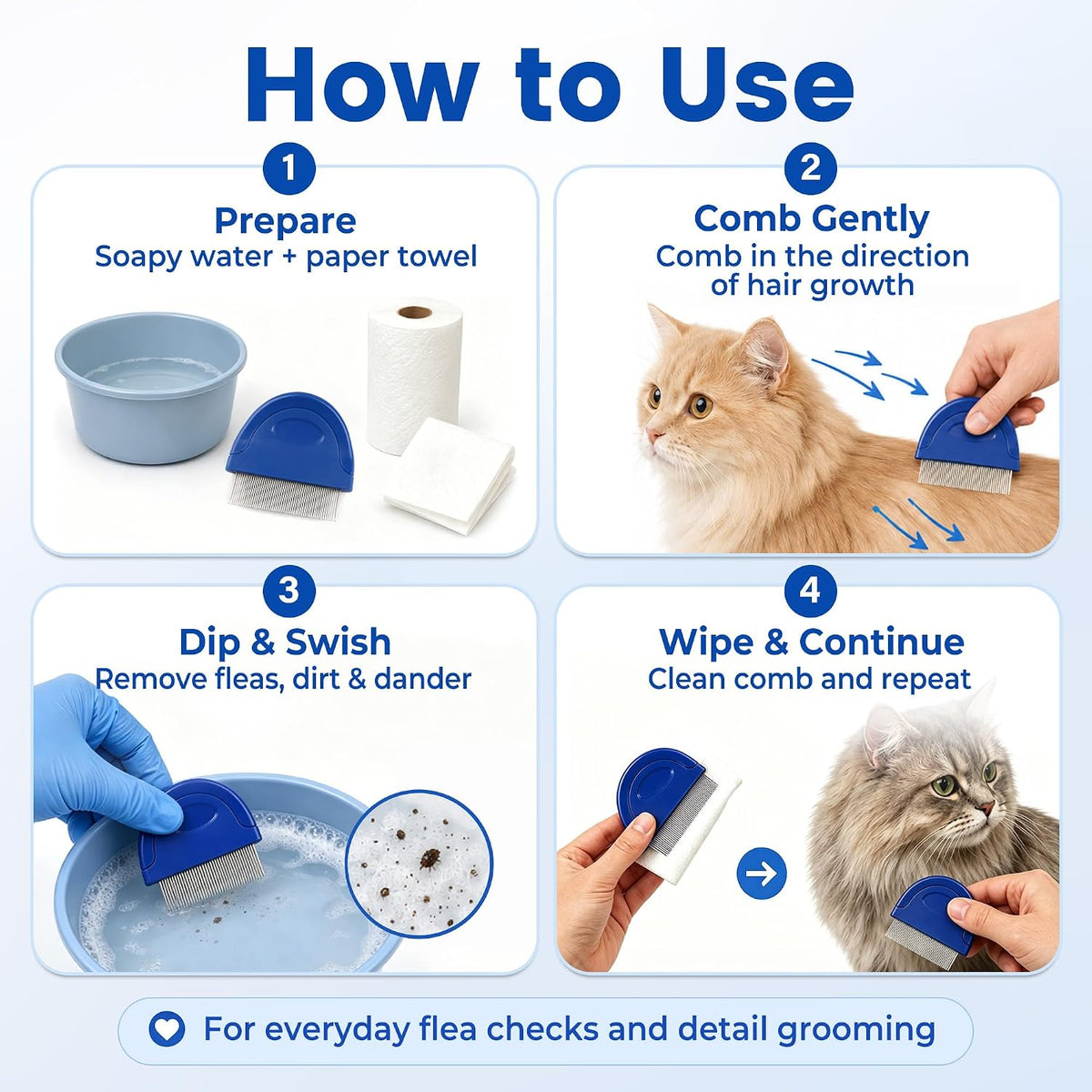 Prime Pets - Peine de pulgas para perros y gatos, peine de acero in...