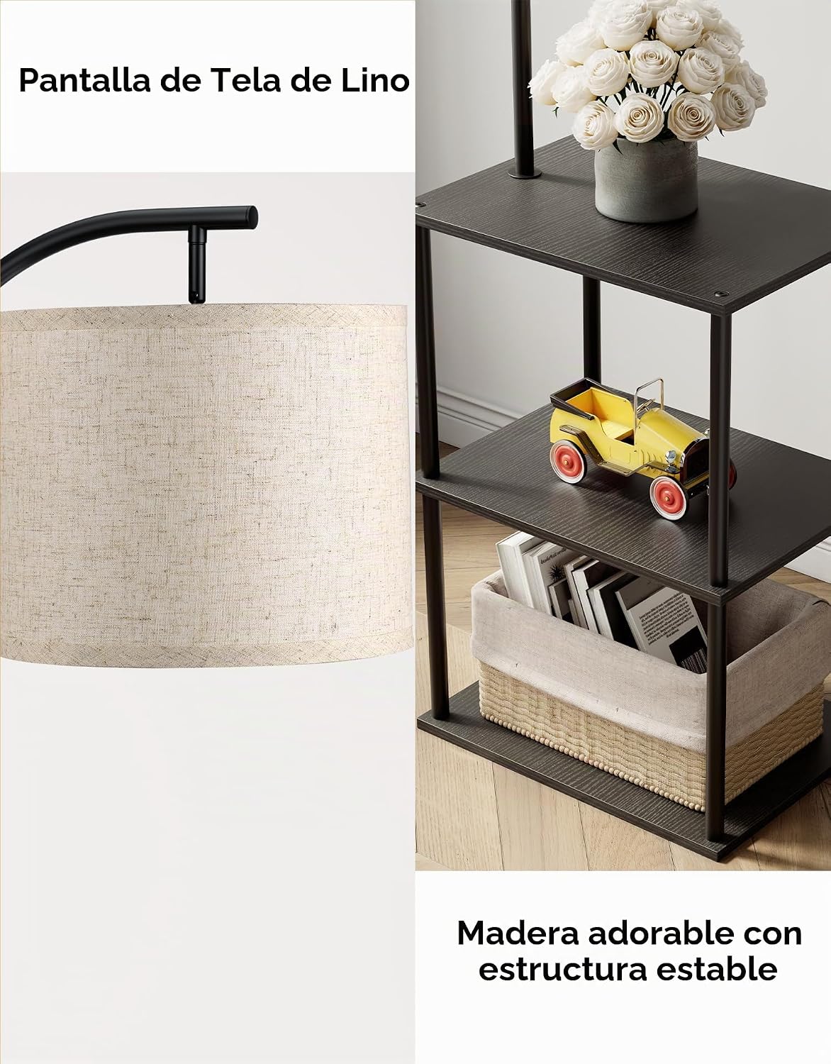 PARTPHONER Lámpara de pie con mesa, mesita de noche con lámpara, me...