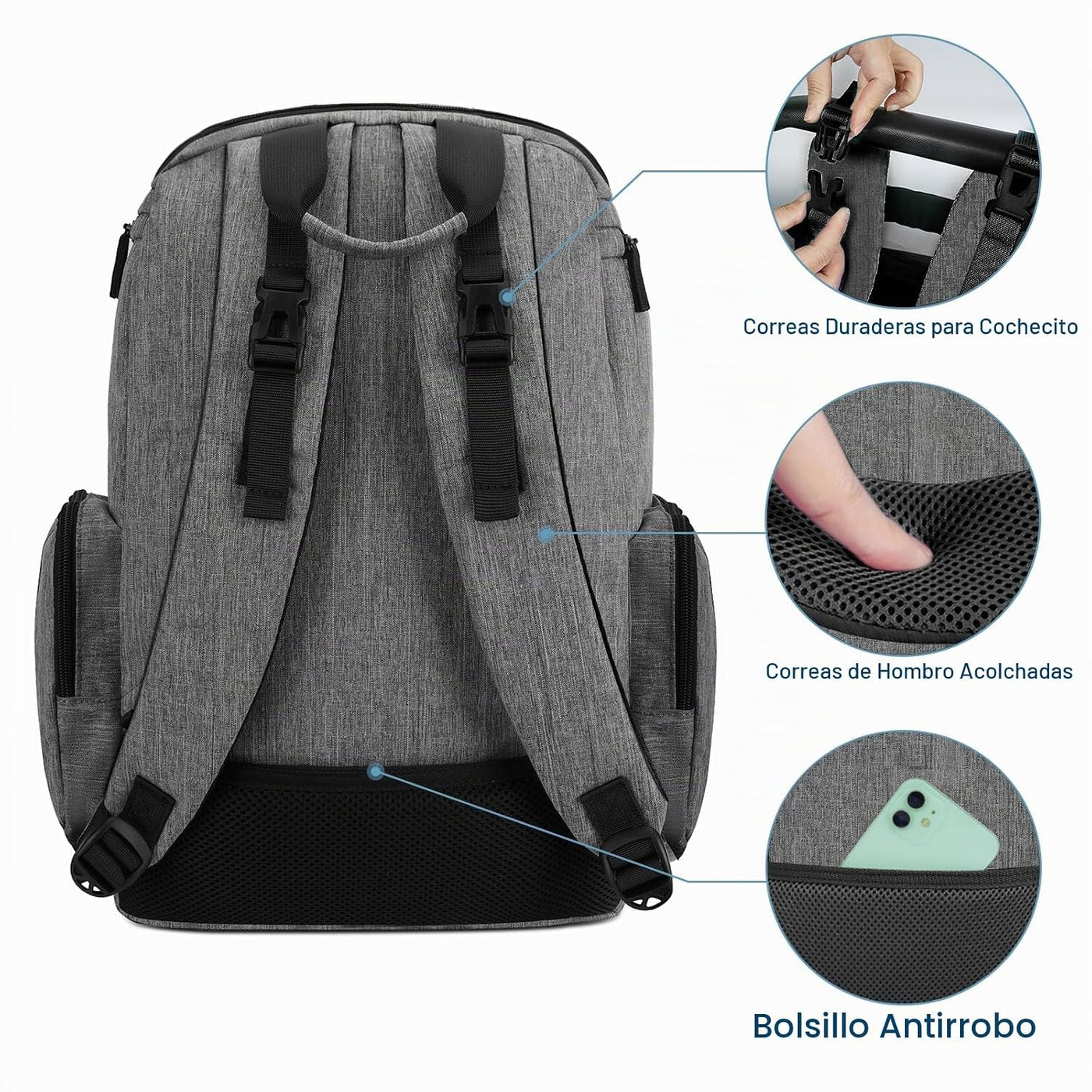 Mancro Mochila para pañales, bolsa de pañales para bebé con 2 bolsi...