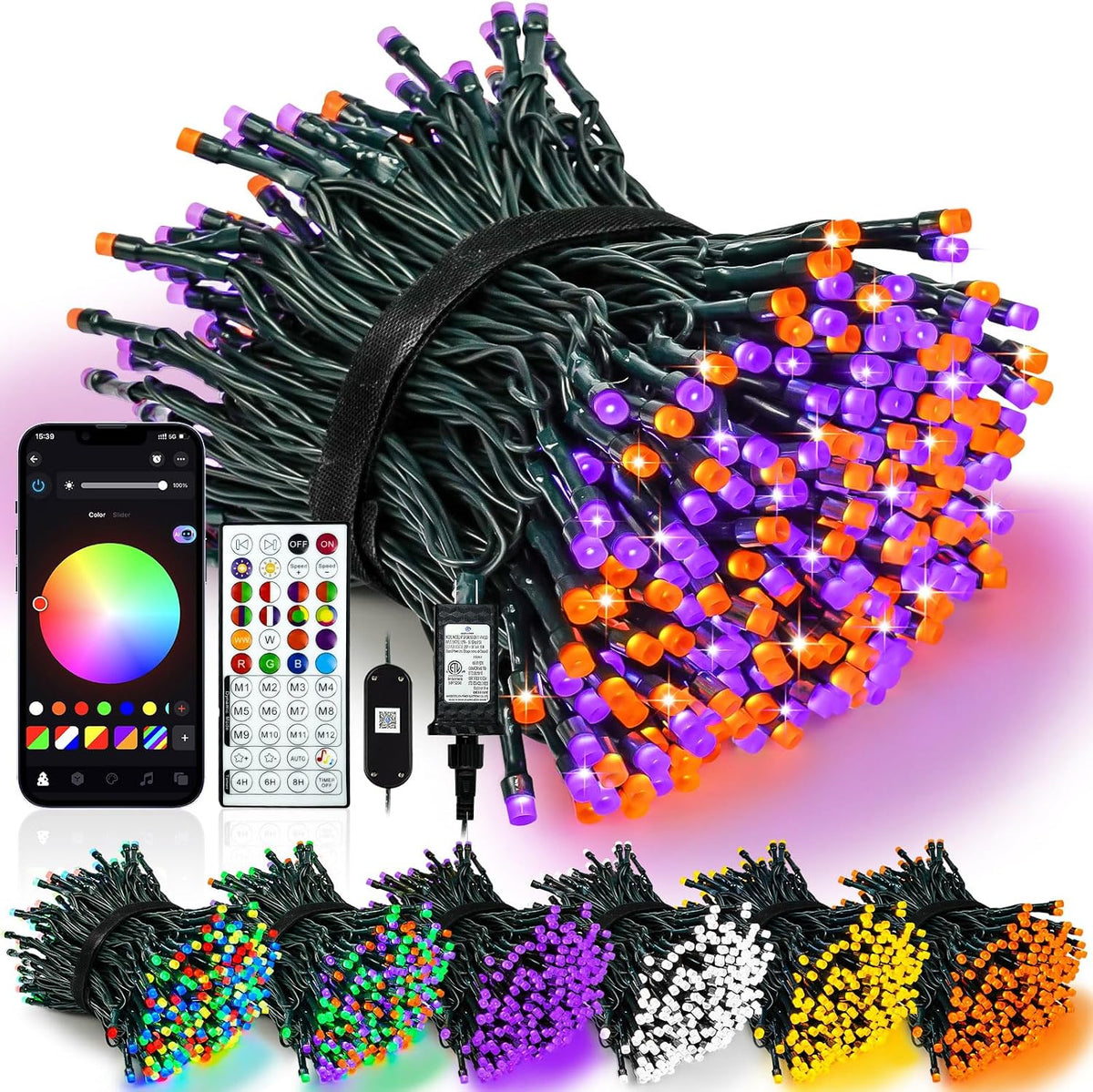 Guirnalda de luces navideñas inteligentes con cambio de color, cont...