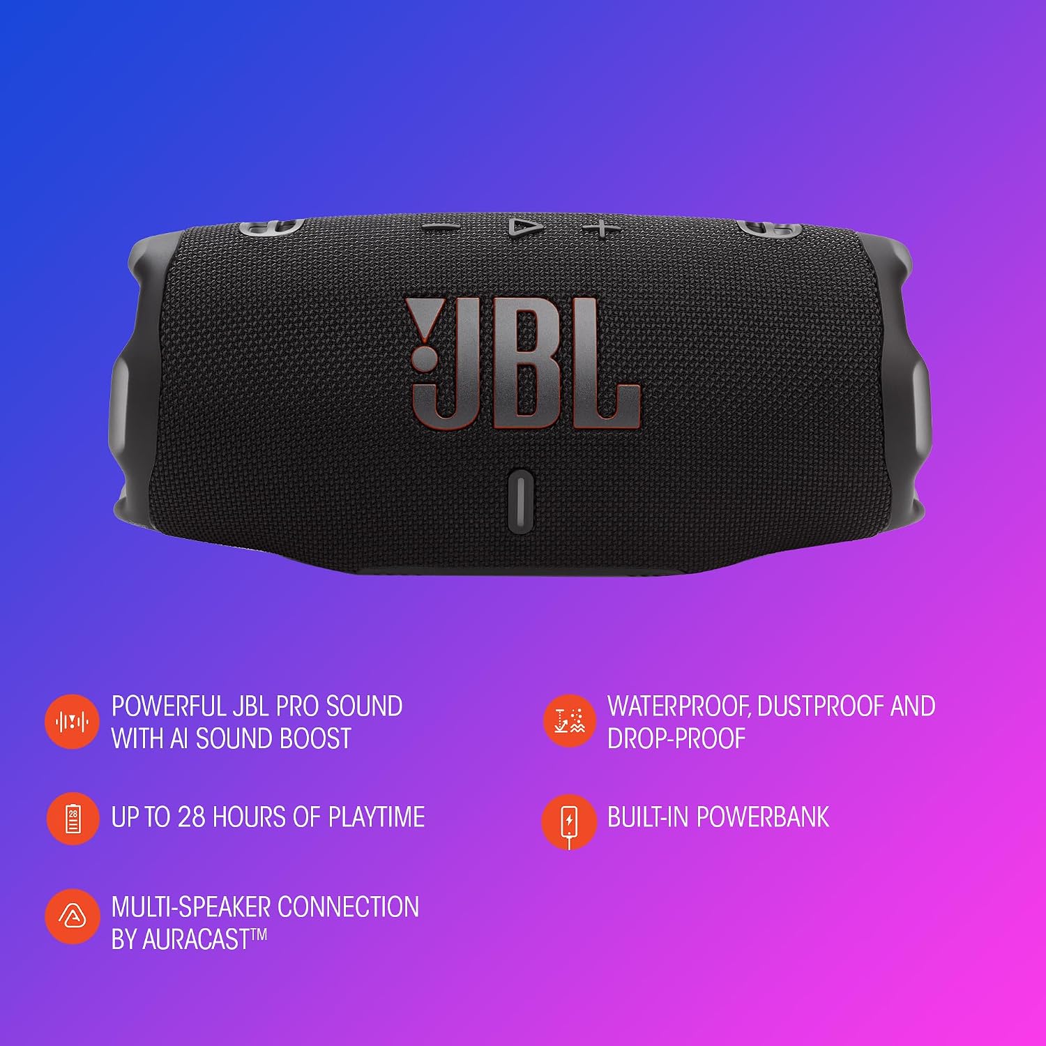 Altavoz Bluetooth portátil JBL Charge 6, impermeable, a prueba de c...