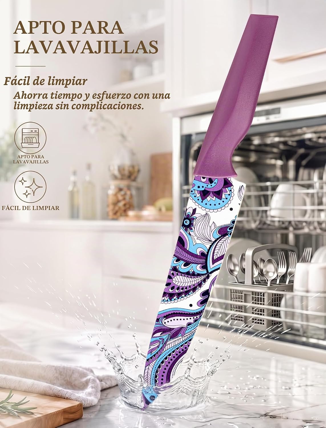 Astercook Juego de cuchillos con diseño de cachemira con tapa, cuch...
