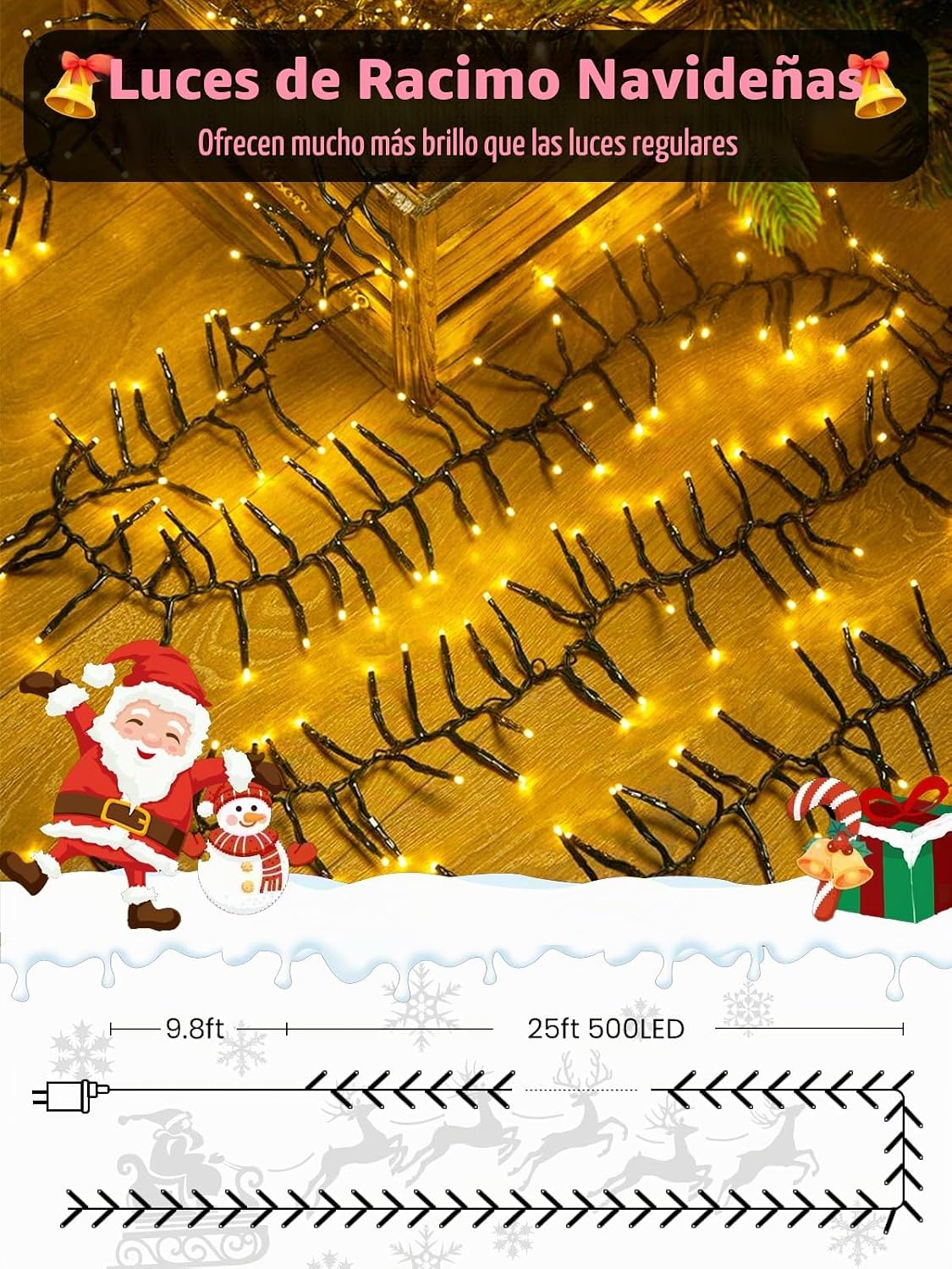 Guirnalda de luces navideñas de 25 pies, 500 luces LED con control...