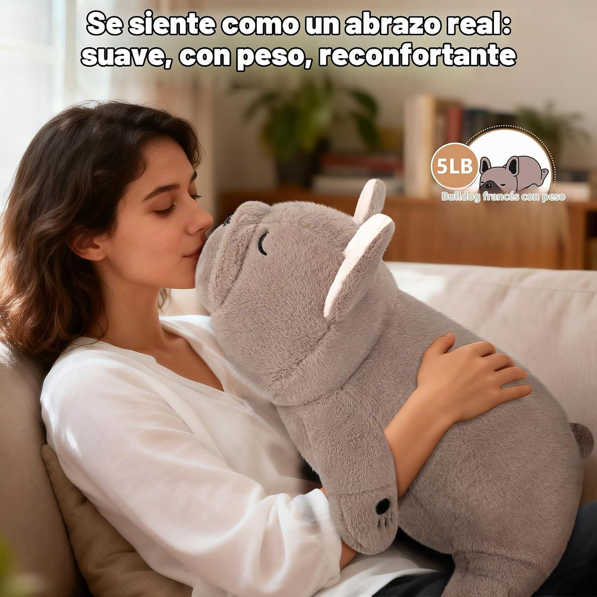 Peluche de bulldog francés con peso de 5 libras, peluche grande de...