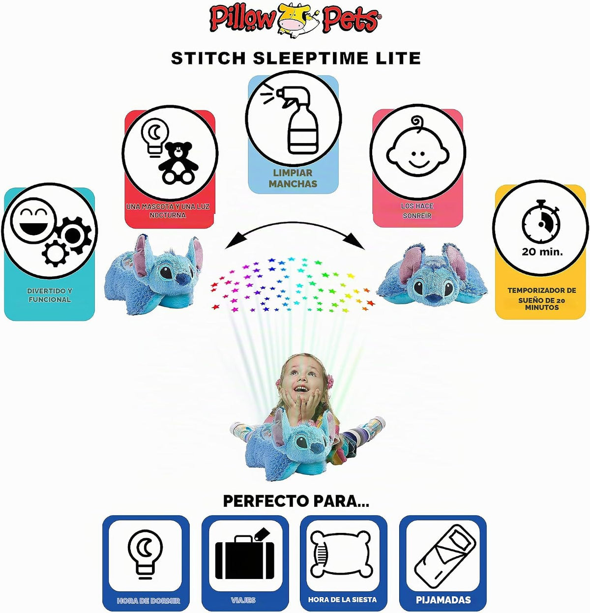 Pillow Pets, Sleep Time Light Stitch, Juguete de Peluche | Snuggle...