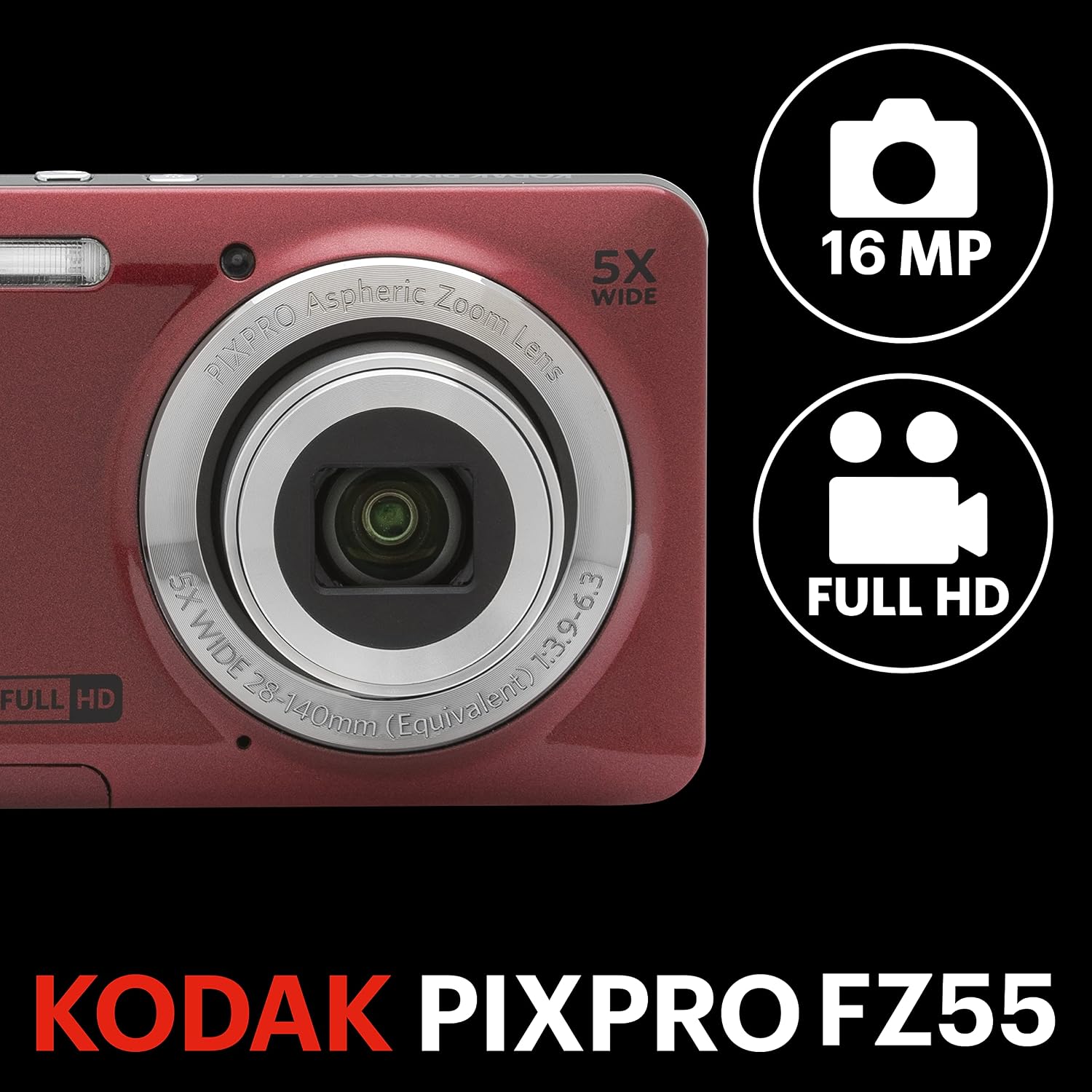 KODAK PIXPRO FZ55 - Cámara digital compacta de 16 MP, zoom óptico 5...