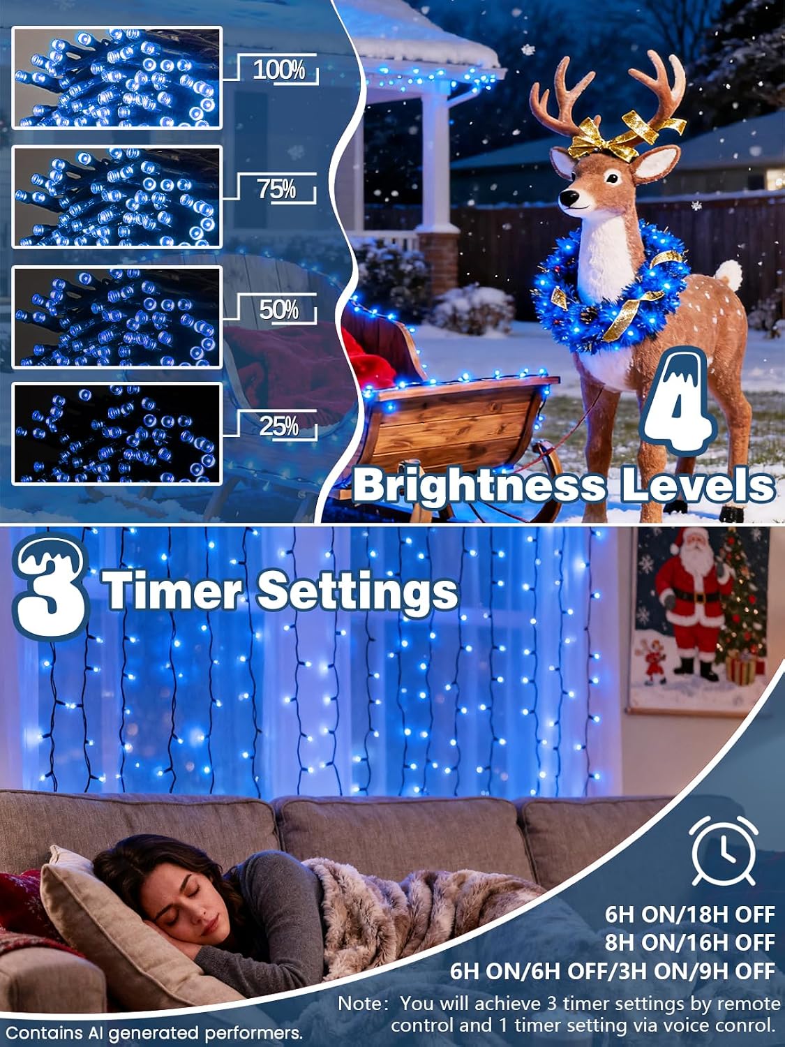 Guirnalda de luces navideñas de 300 LED, 99 pies, controladas por v...