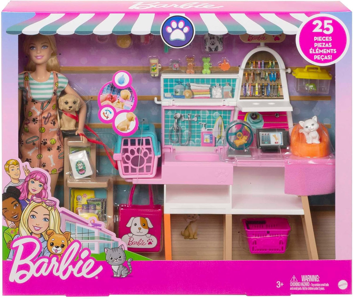 Barbie Muñeca (rubio de 11.5 pulgadas) y Pet Boutique Playset | con...