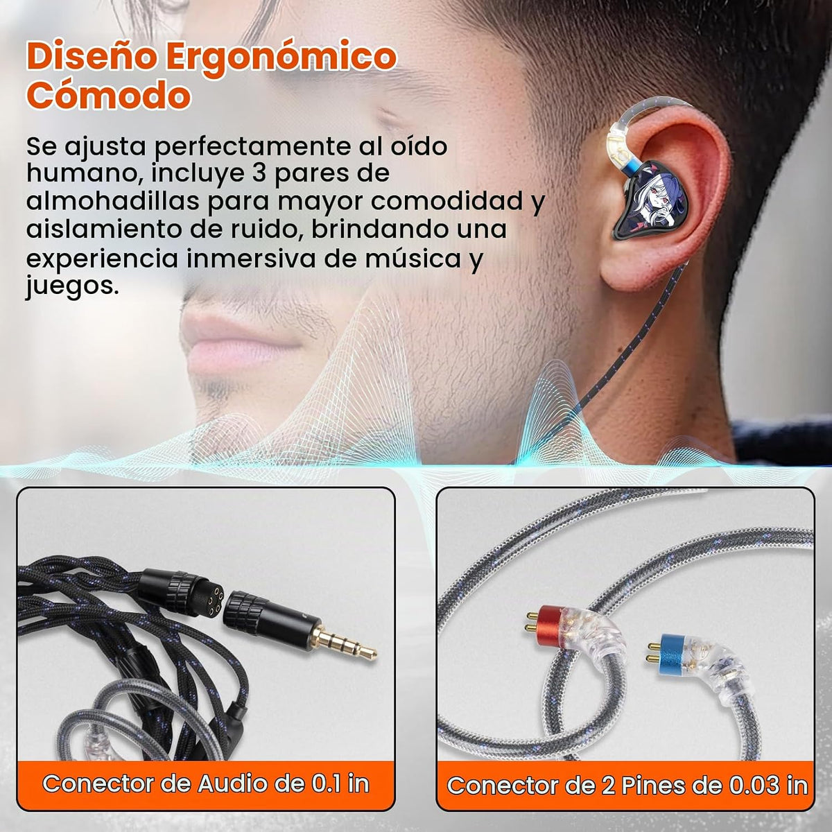 auriculares atados con cable Jack de 11.5 ft m IEM para juego\/músi...