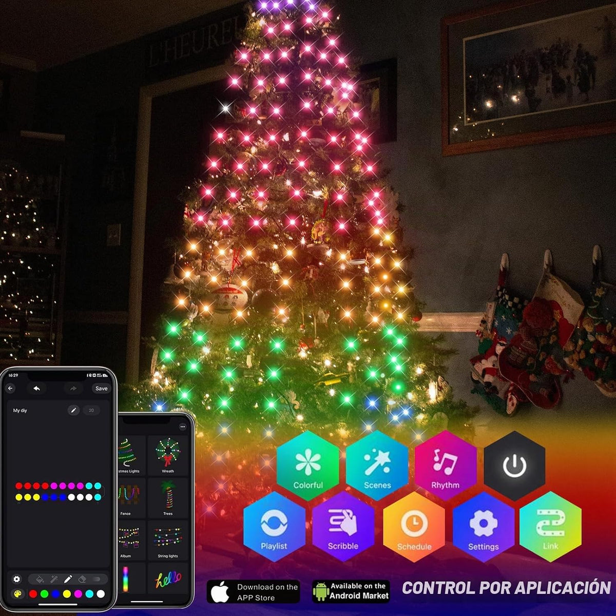 ASTRAEA - Luces inteligentes para árbol de Navidad, 200 LED con apl...