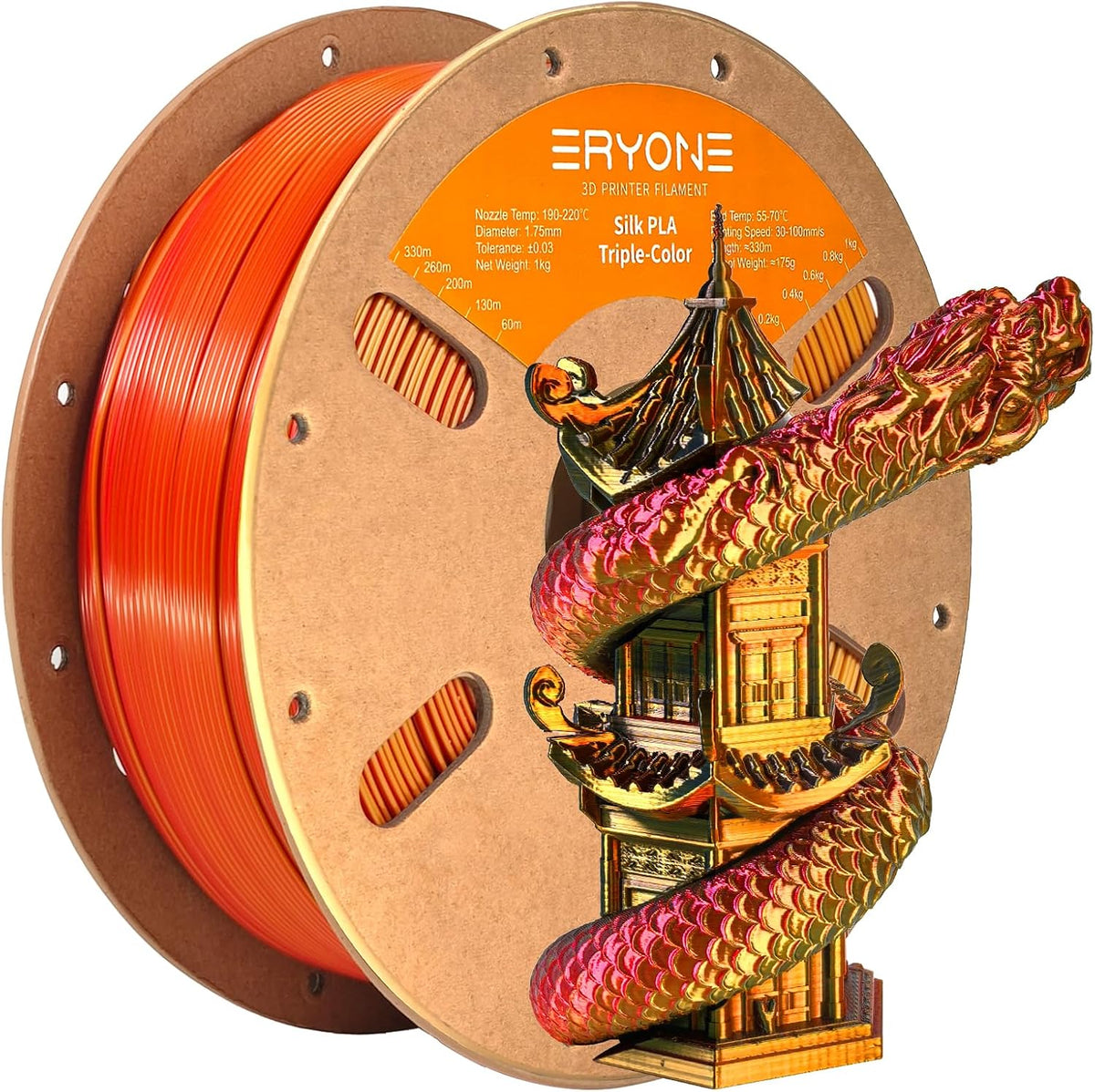 ERYONE Seda Tri Color PLA Filamento para impresora 3D 1.75mm +\/- 0...