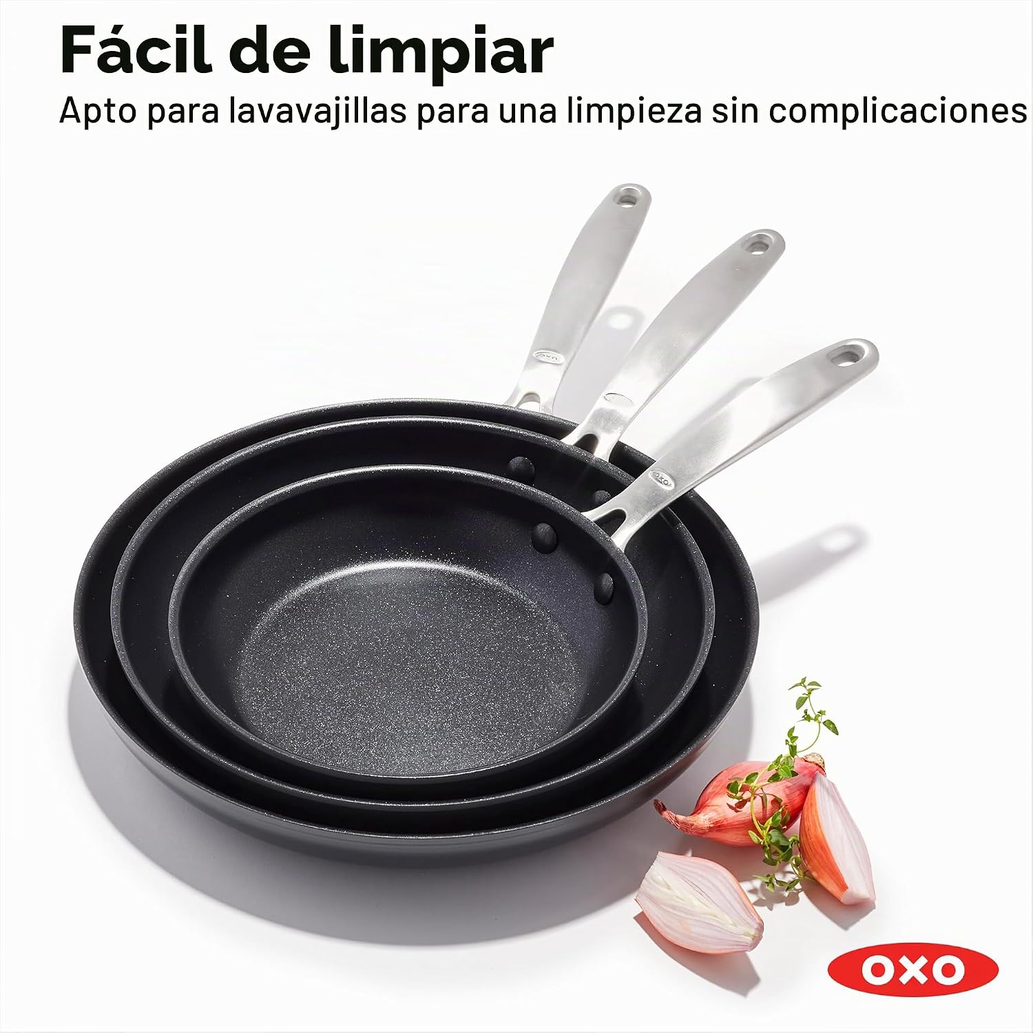 OXO Juego de 3 sartenes mejoradas de 8, 10 y 12 pulgadas, cerámica...