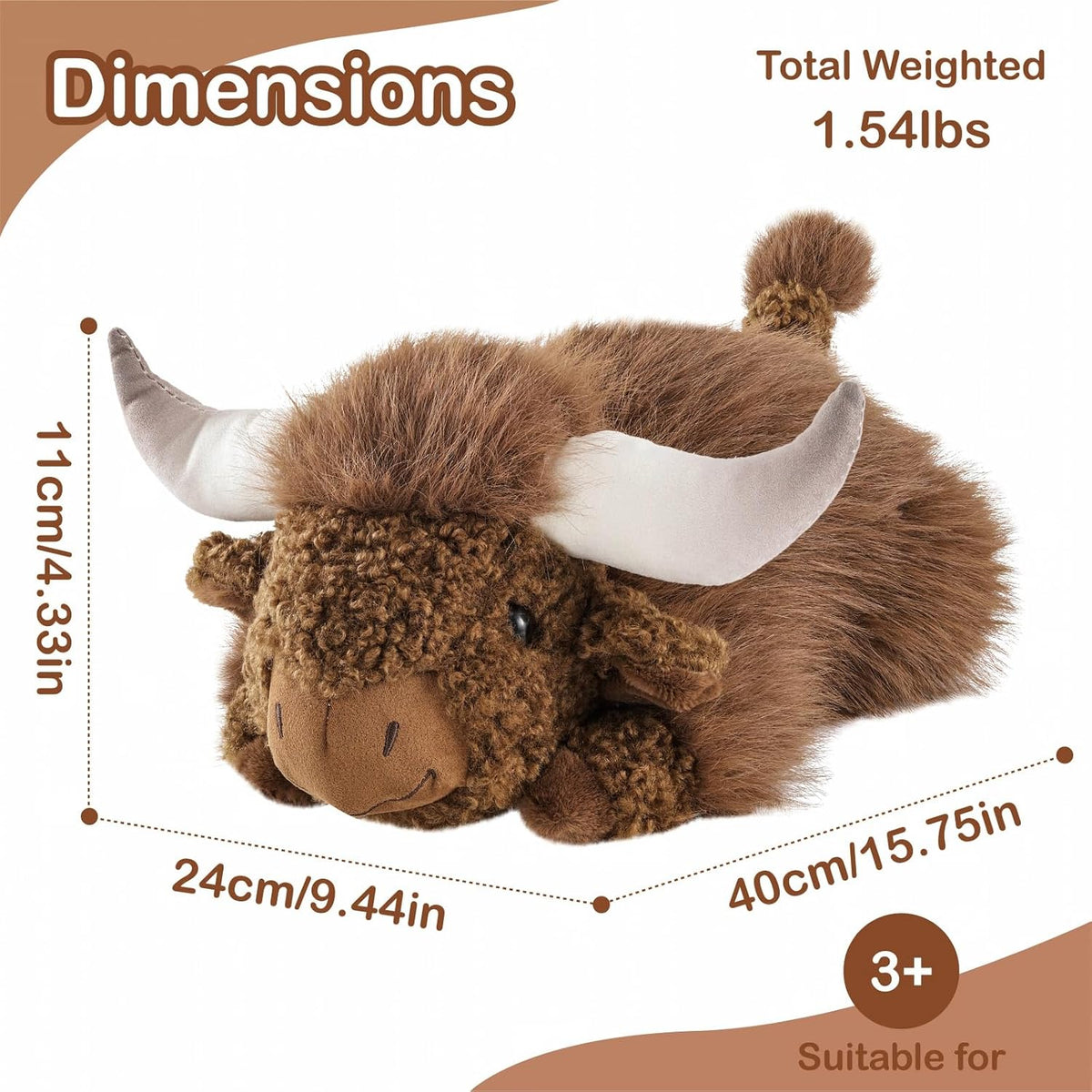 ZRUNBO Animales de peluche de vaca de las tierras altas, juguete de...
