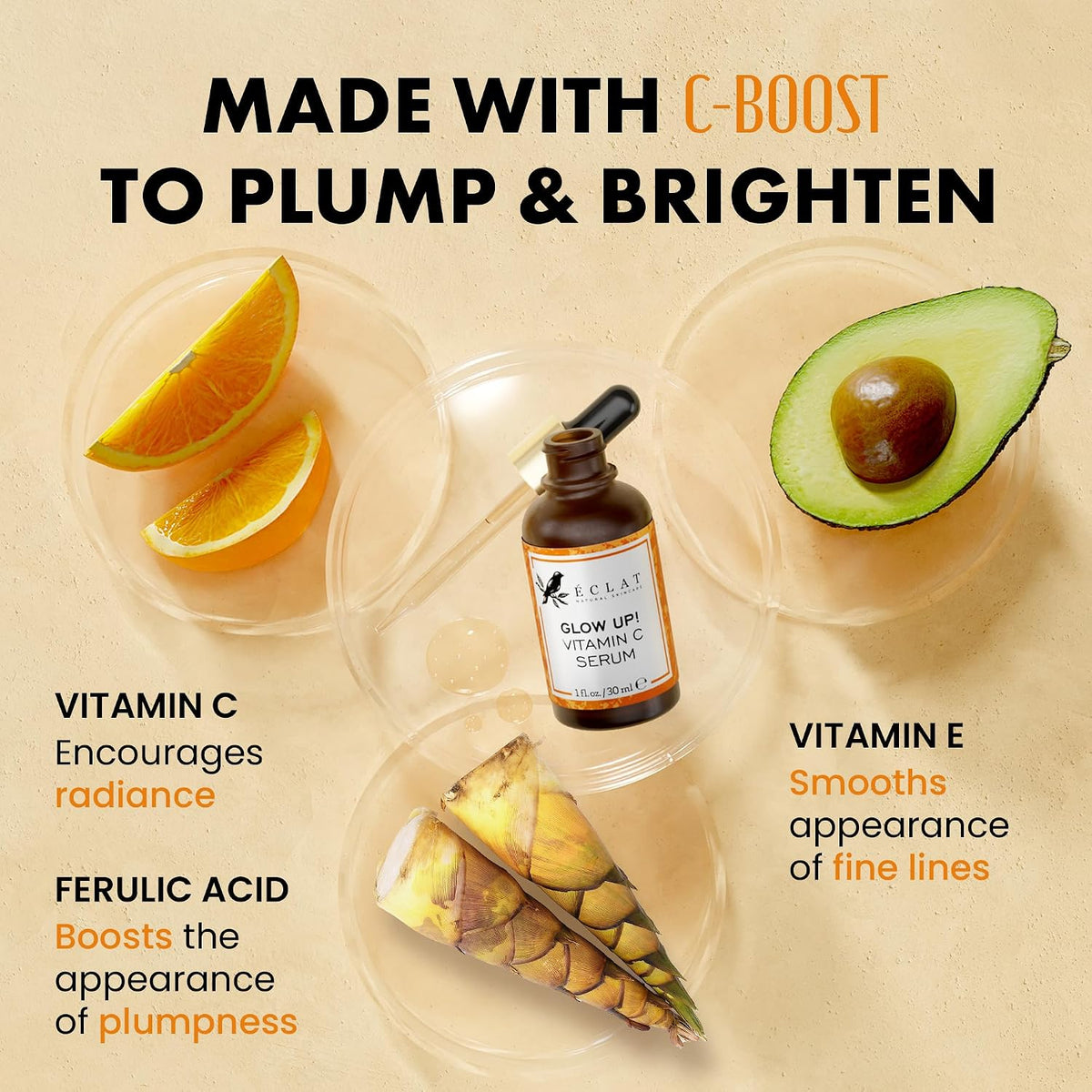 Suero facial con vitamina C, ácido hialurónico, ácido ferúlico y vi...