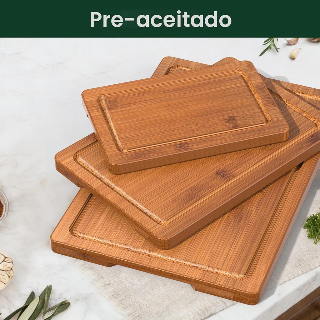 Juego de 3 tablas de cortar de bambú carbonizado profundo para coci...