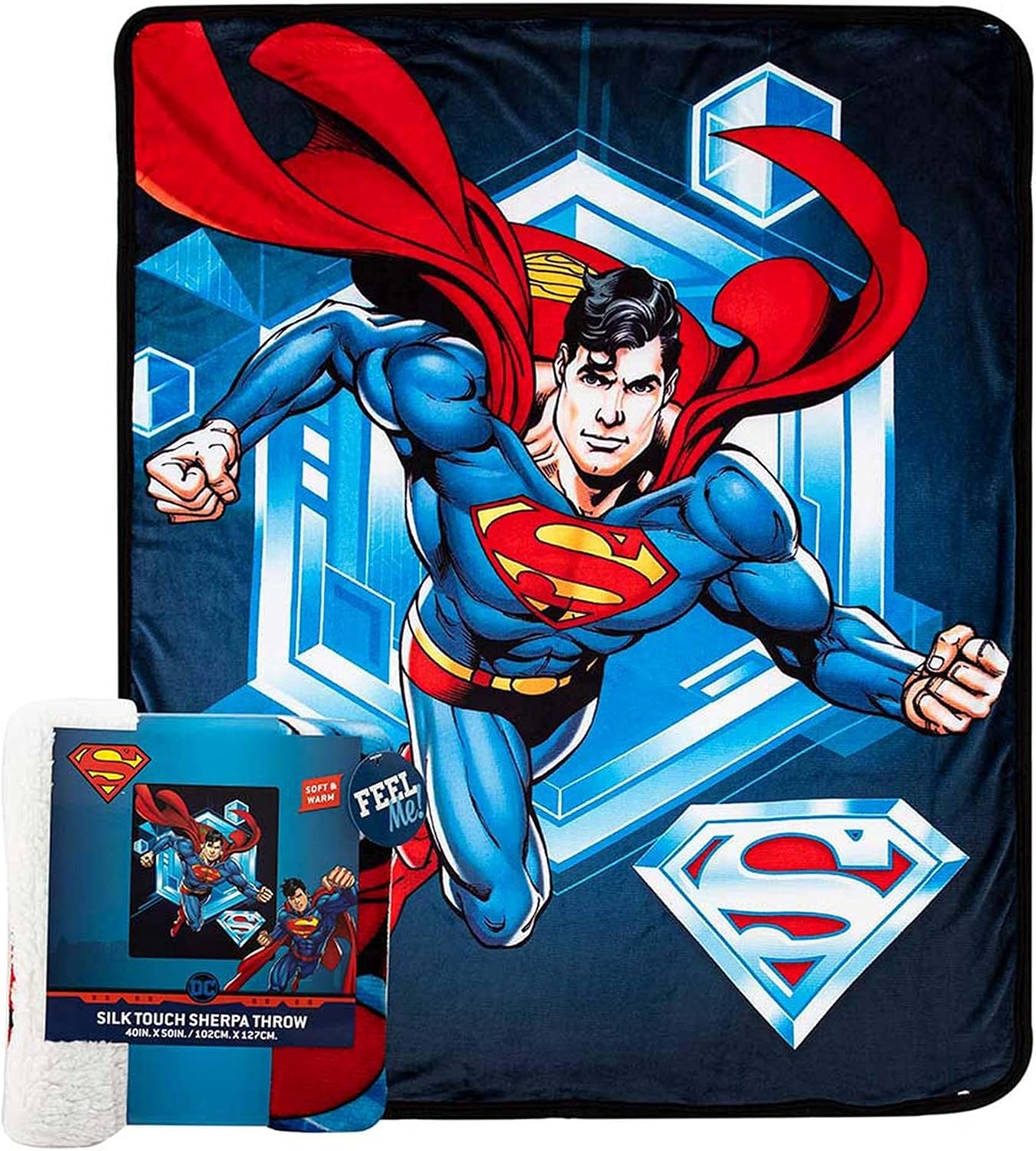 Northwest DC - Superman - Manta Sherpa de seda táctil, 40 x 50 pulg...
