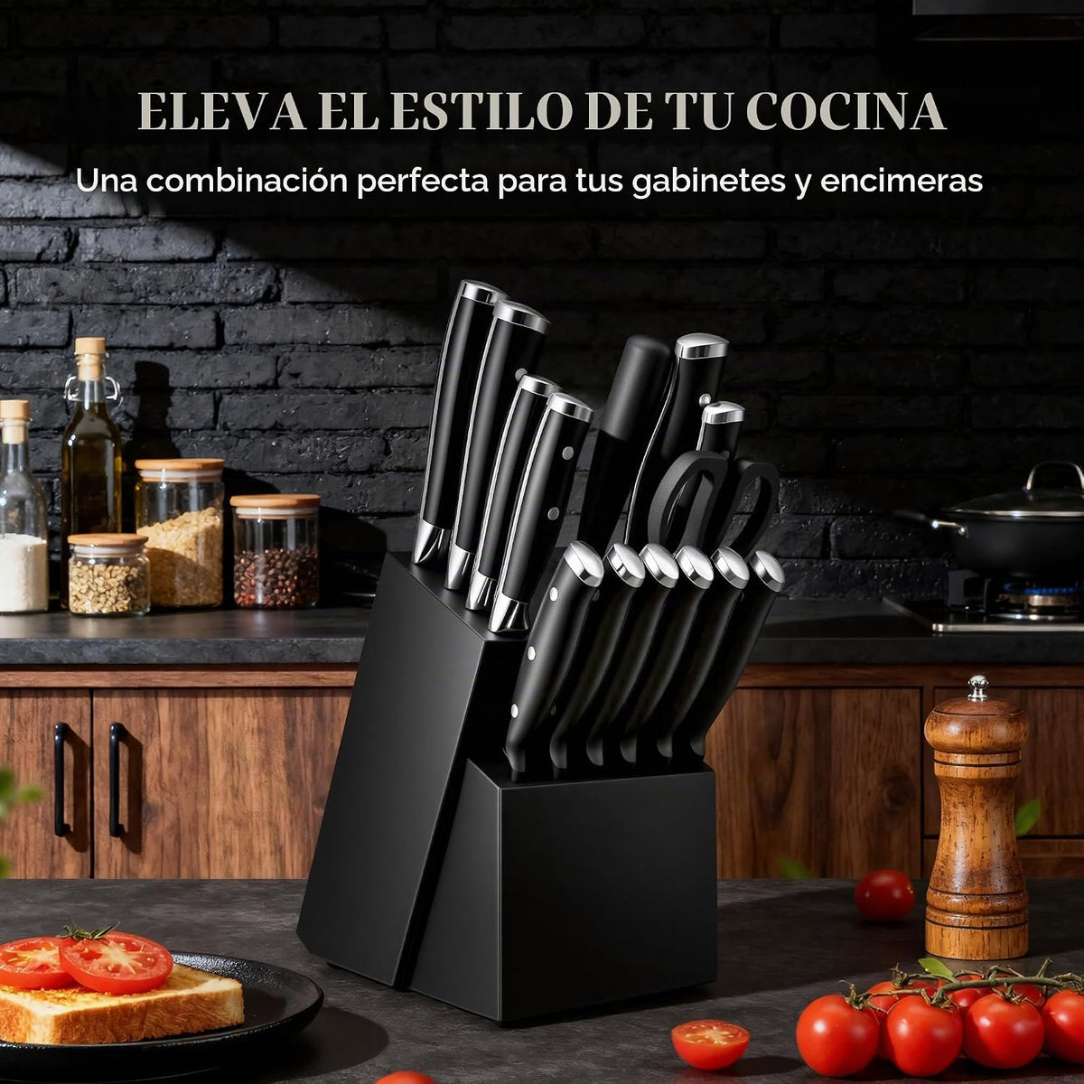 Juego de cuchillos, juego de 15 piezas de cuchillos de cocina premi...