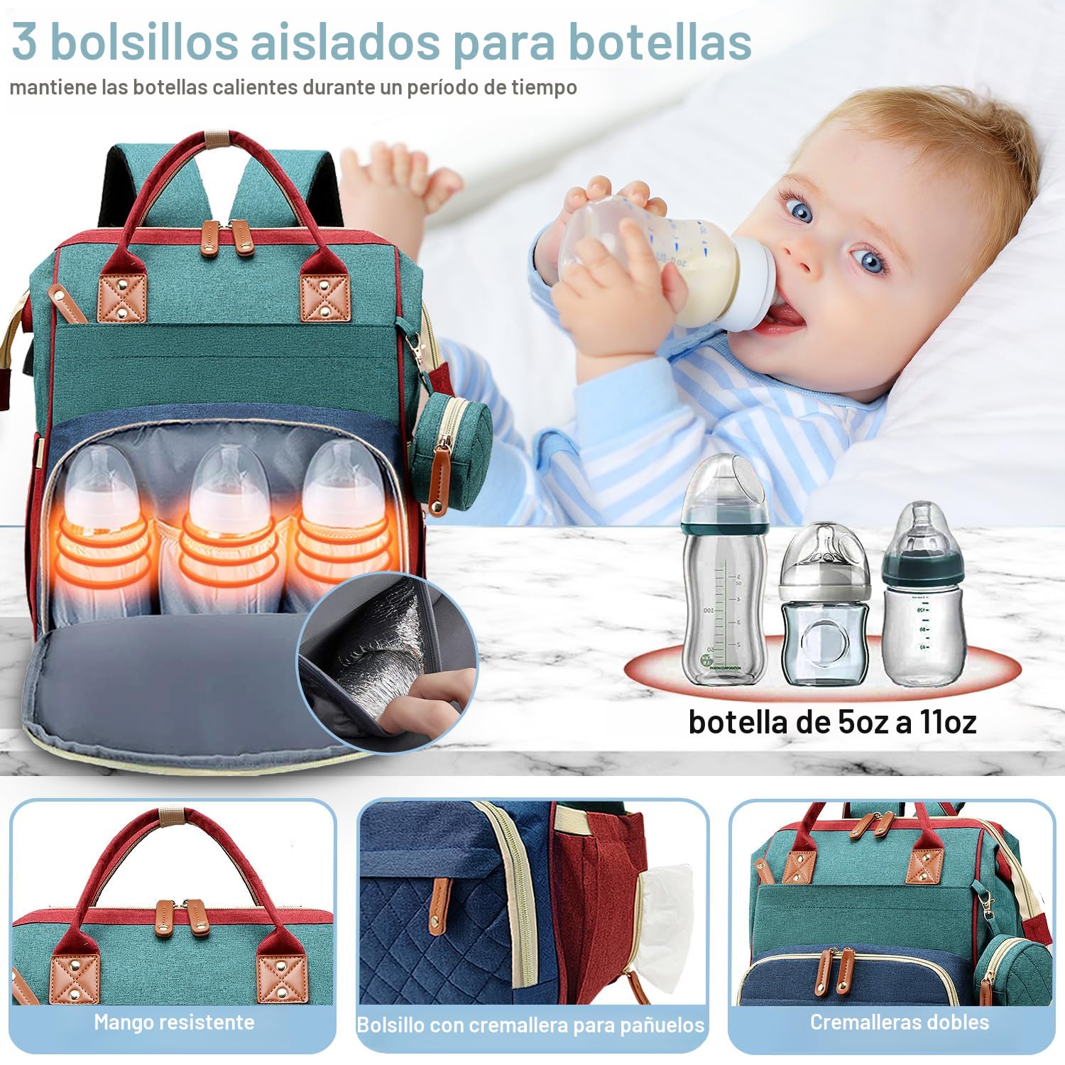 SHITIESHOU Bolsa de pañales mochila para bebé, bolsa de pañales par...
