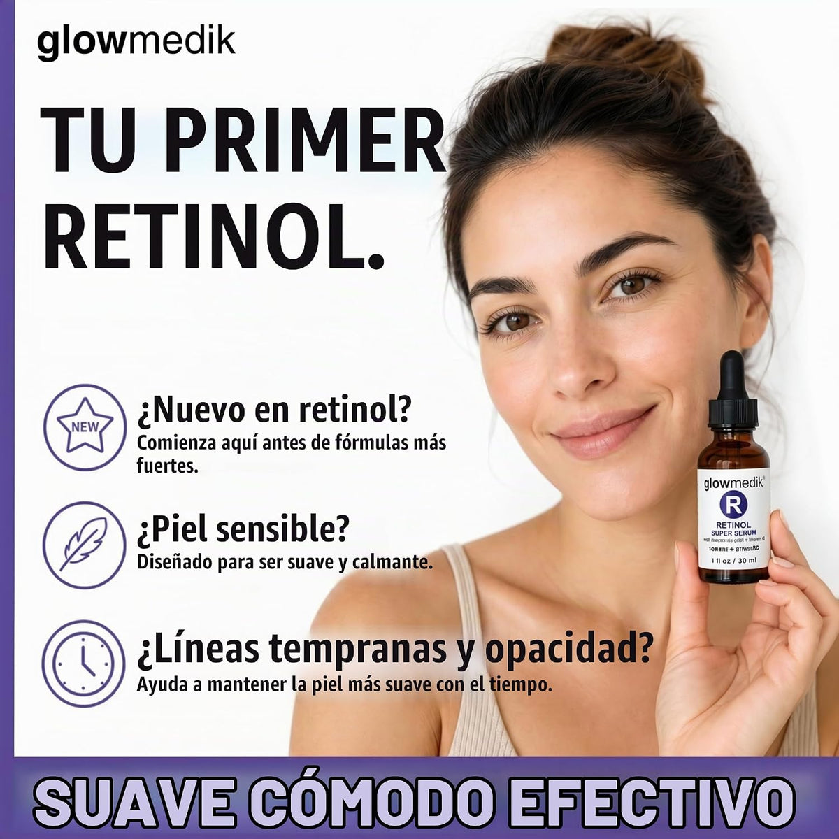 Glowmedik Suero potenciador de retinol para cara con ácido hialurón...
