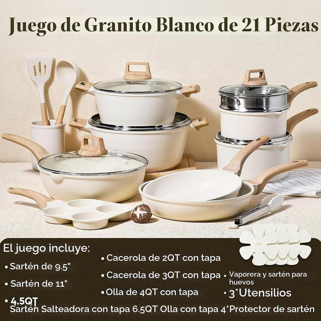 CAROTE Juego de 21 ollas y sartenes, juegos de utensilios de cocina...