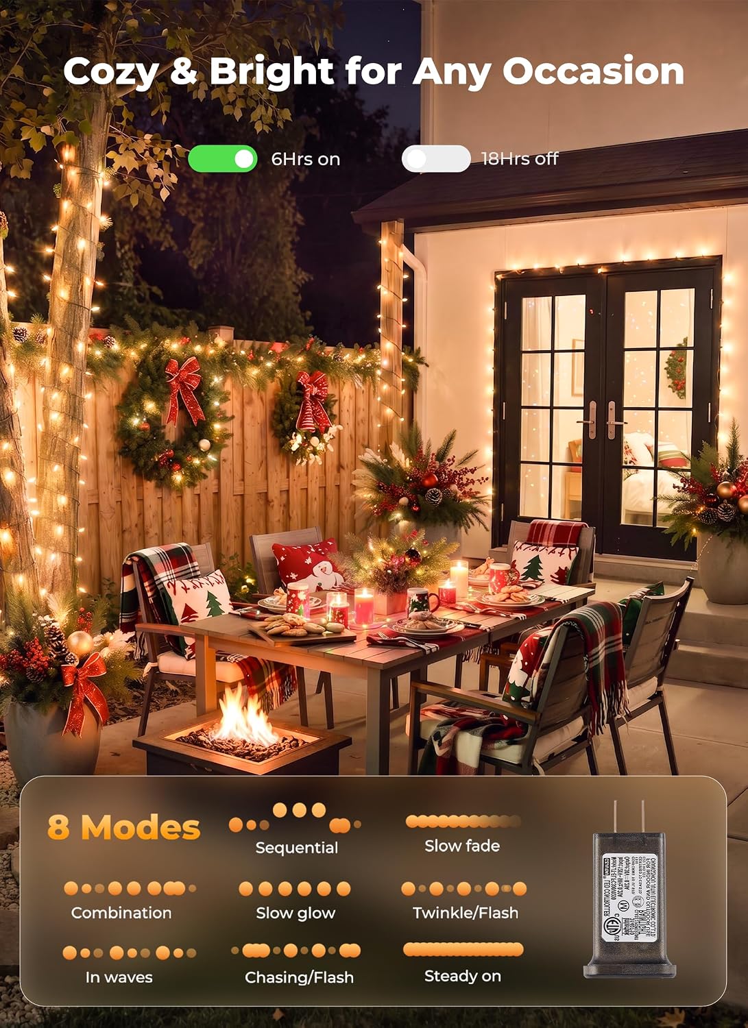 Brightown Luces de árbol de Navidad, 108 pies, 300 luces LED transp...
