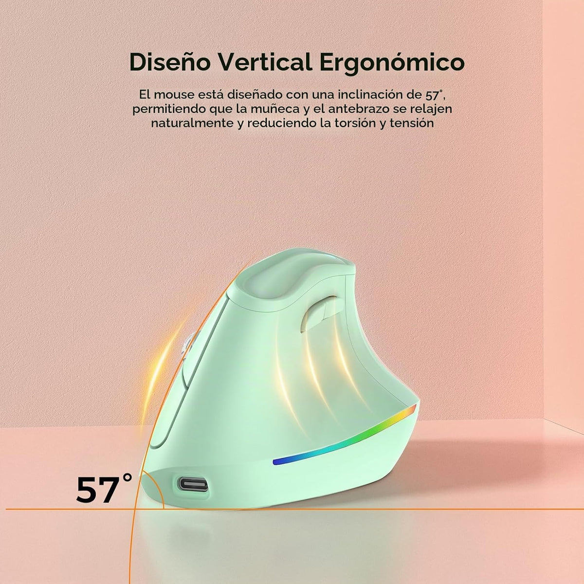 KYSONA Ratón ergonómico inalámbrico de 57°, ratón vertical, ratón p...