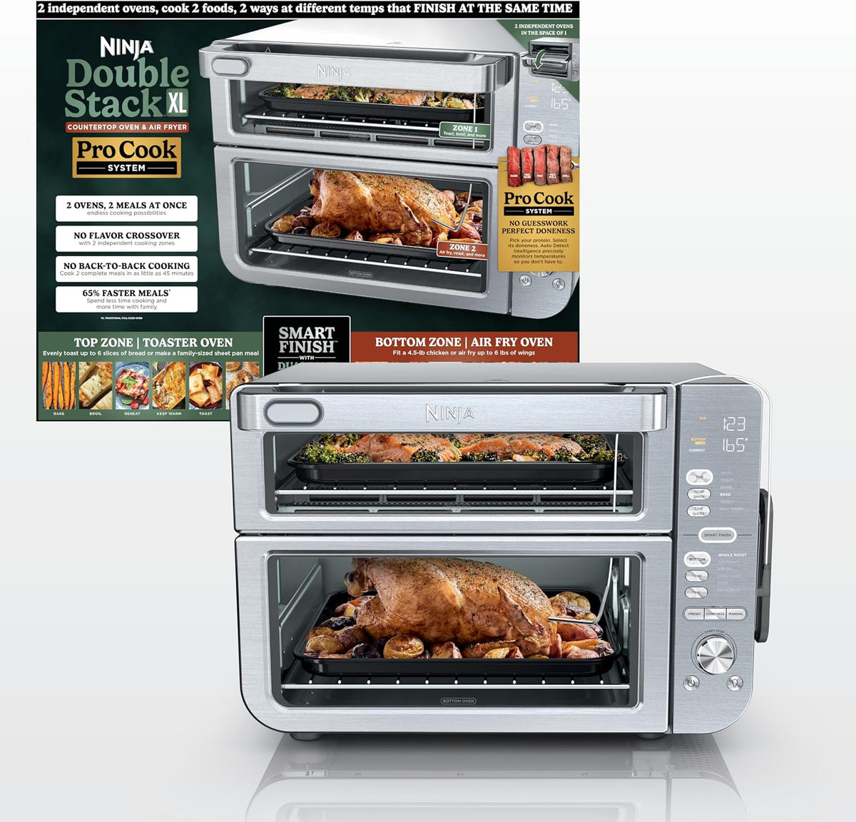 Ninja Horno de encimera de doble pila XL y freidora de aire con sis...