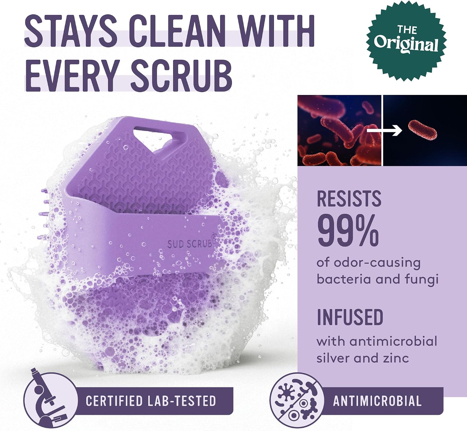 Sud Scrub® Depurador corporal de silicona antimicrobiano, cepillo e...