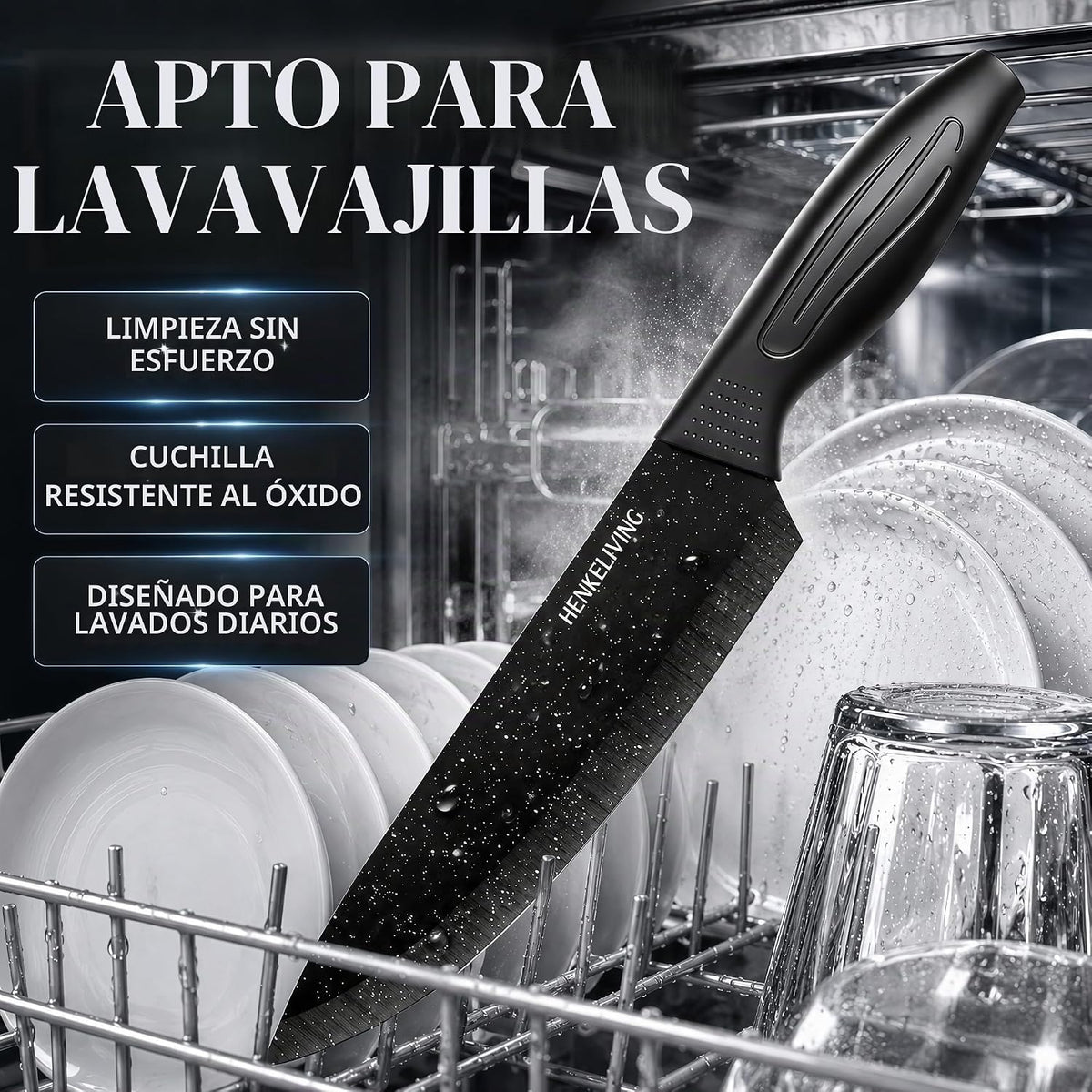 Juego de cuchillos con bloque afilador integrado, apto para lavavaj...