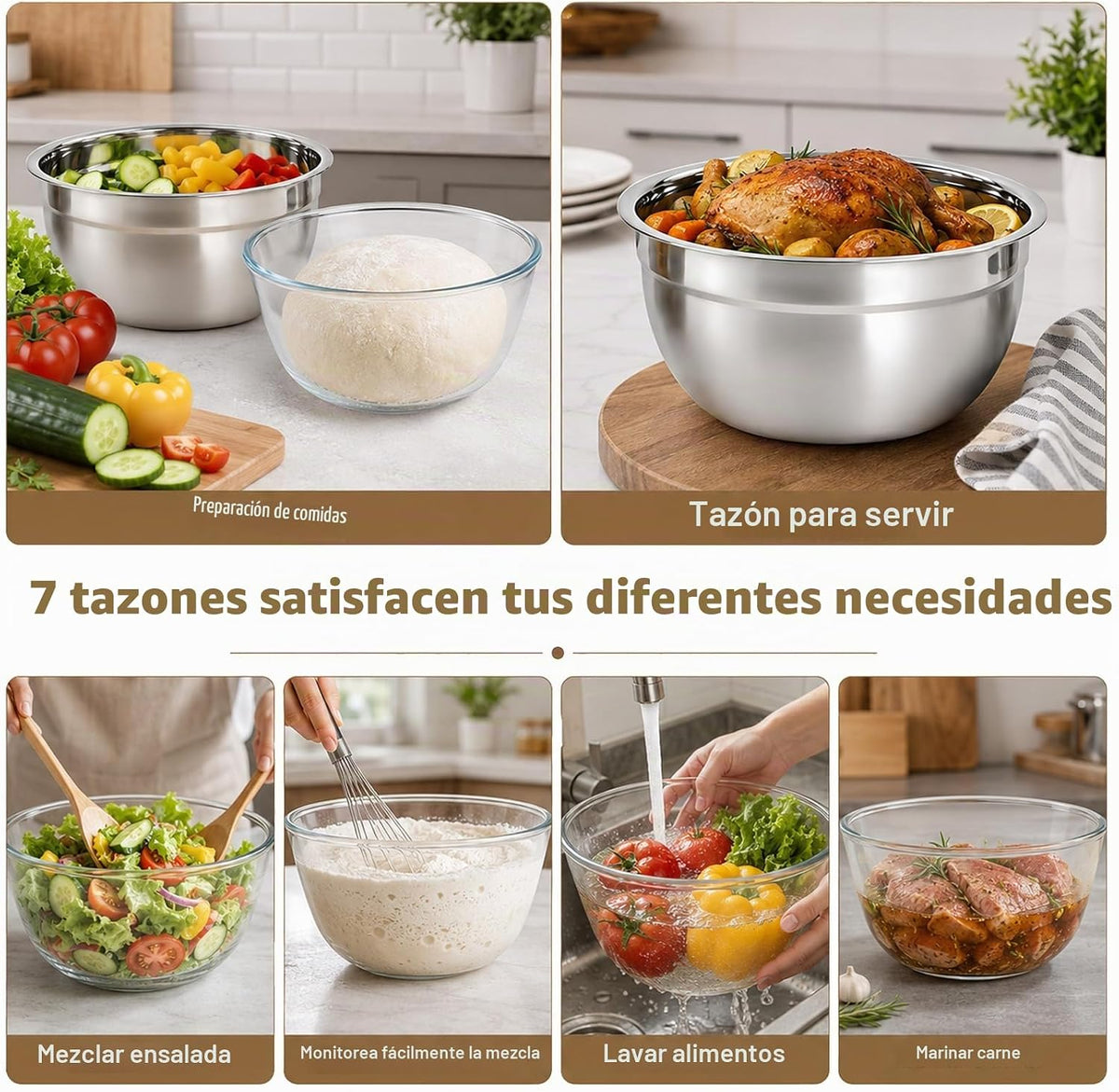 Juego de 7 cuencos para mezclar con tapas herméticas, cuenco de vid...