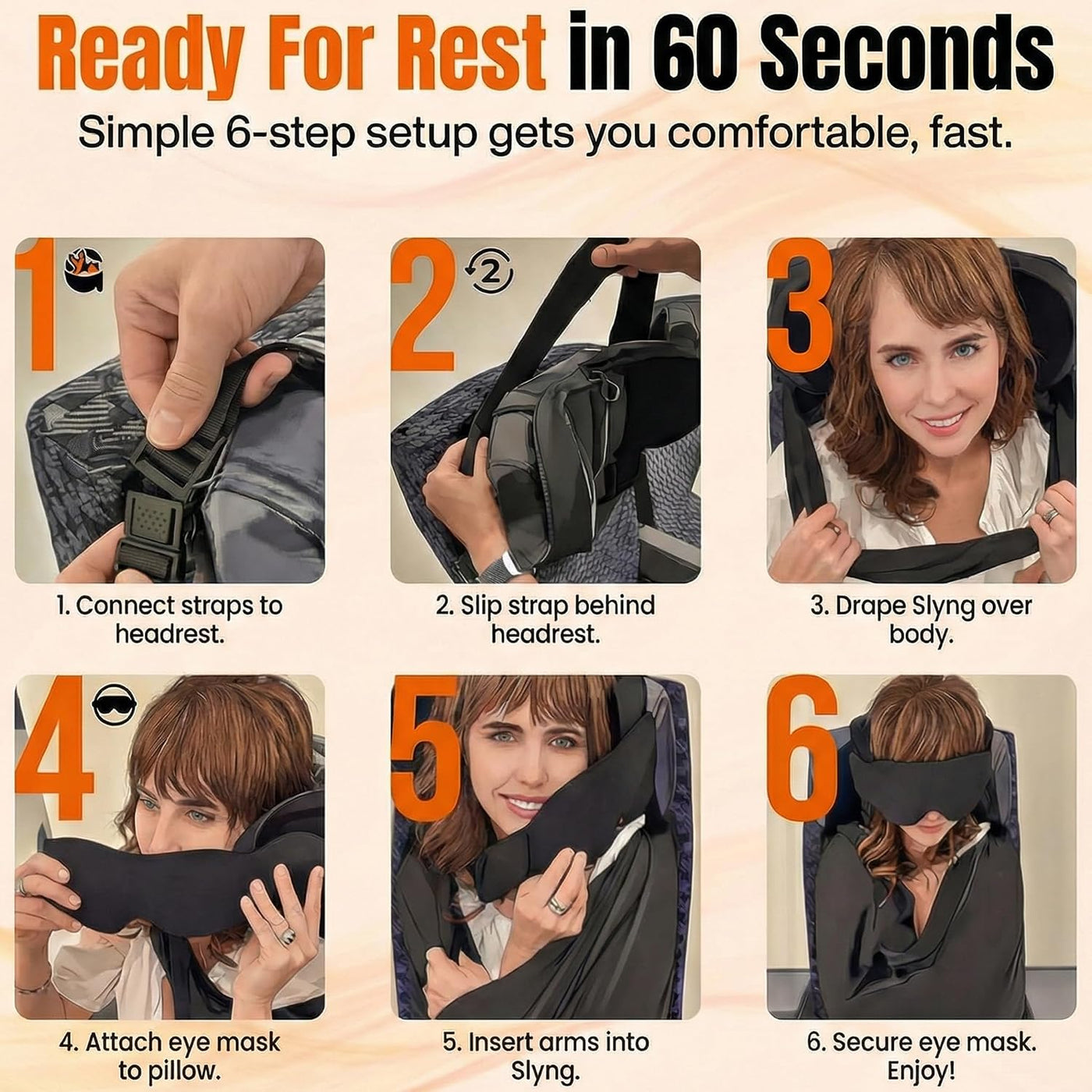Sistema de apoyo para dormir de avión 3 en 1, accesorios integrados...
