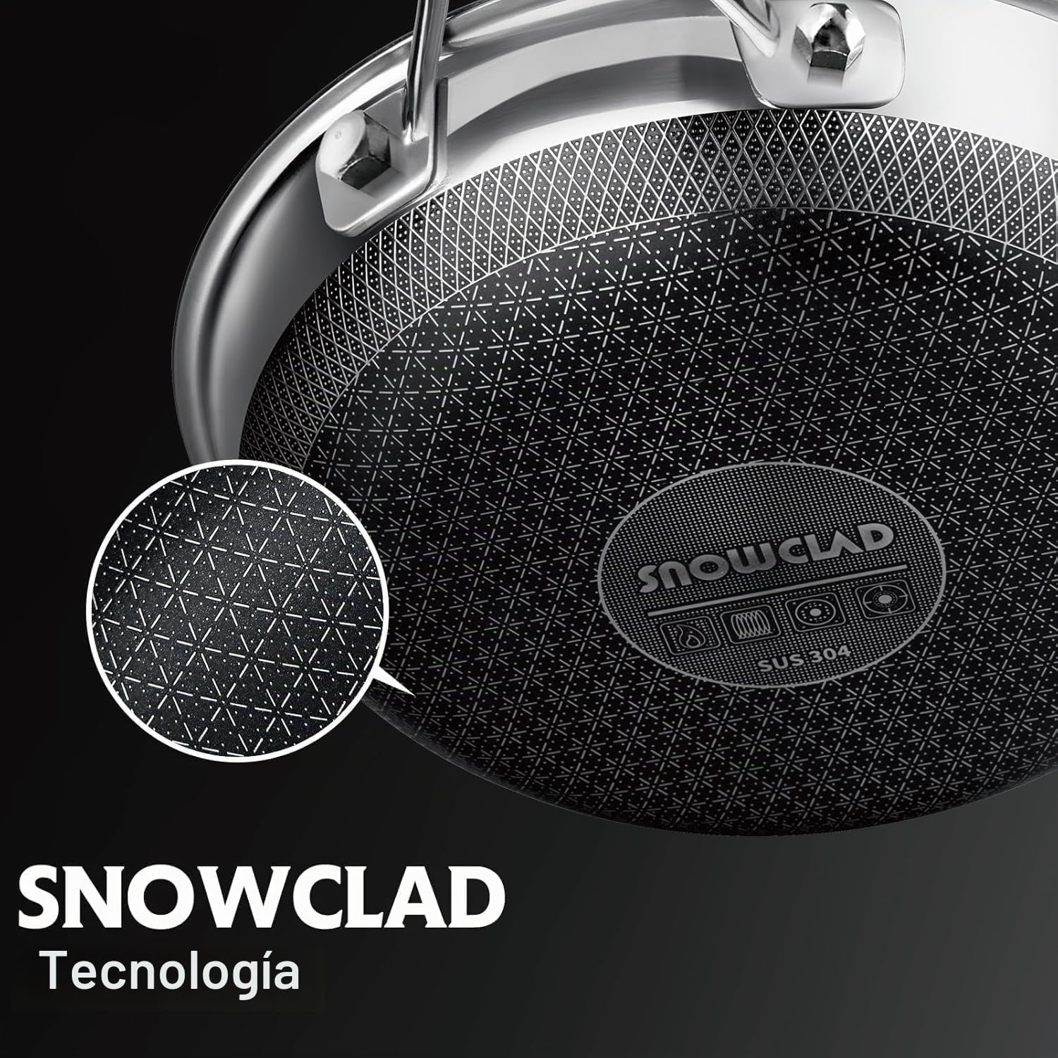 SNOWCLAD Sartén, Sartén híbrida de acero inoxidable antiadherente d...