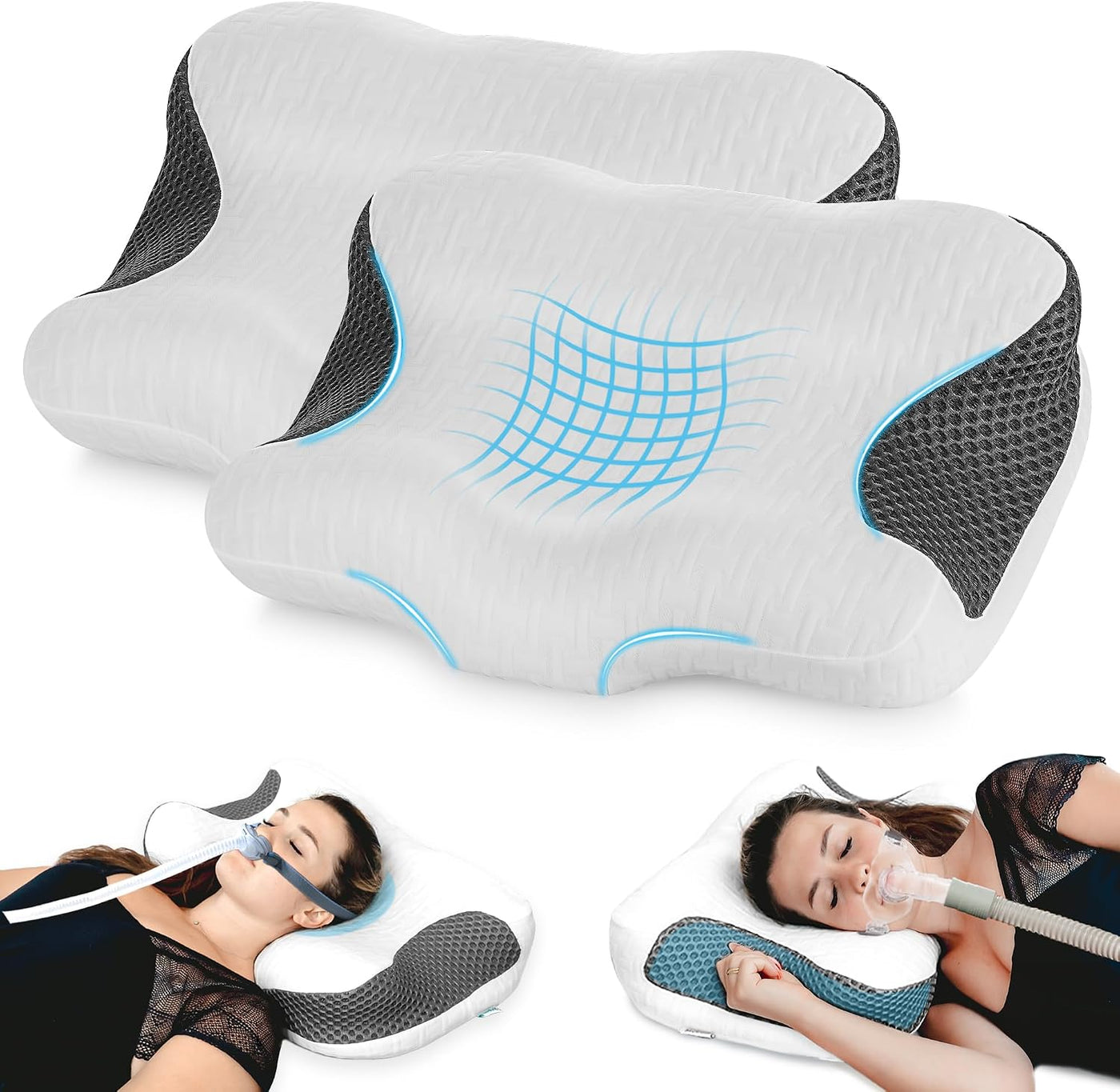 Elviros Paquete de 2 almohadas CPAP para dormir, ergonómicas de alt...
