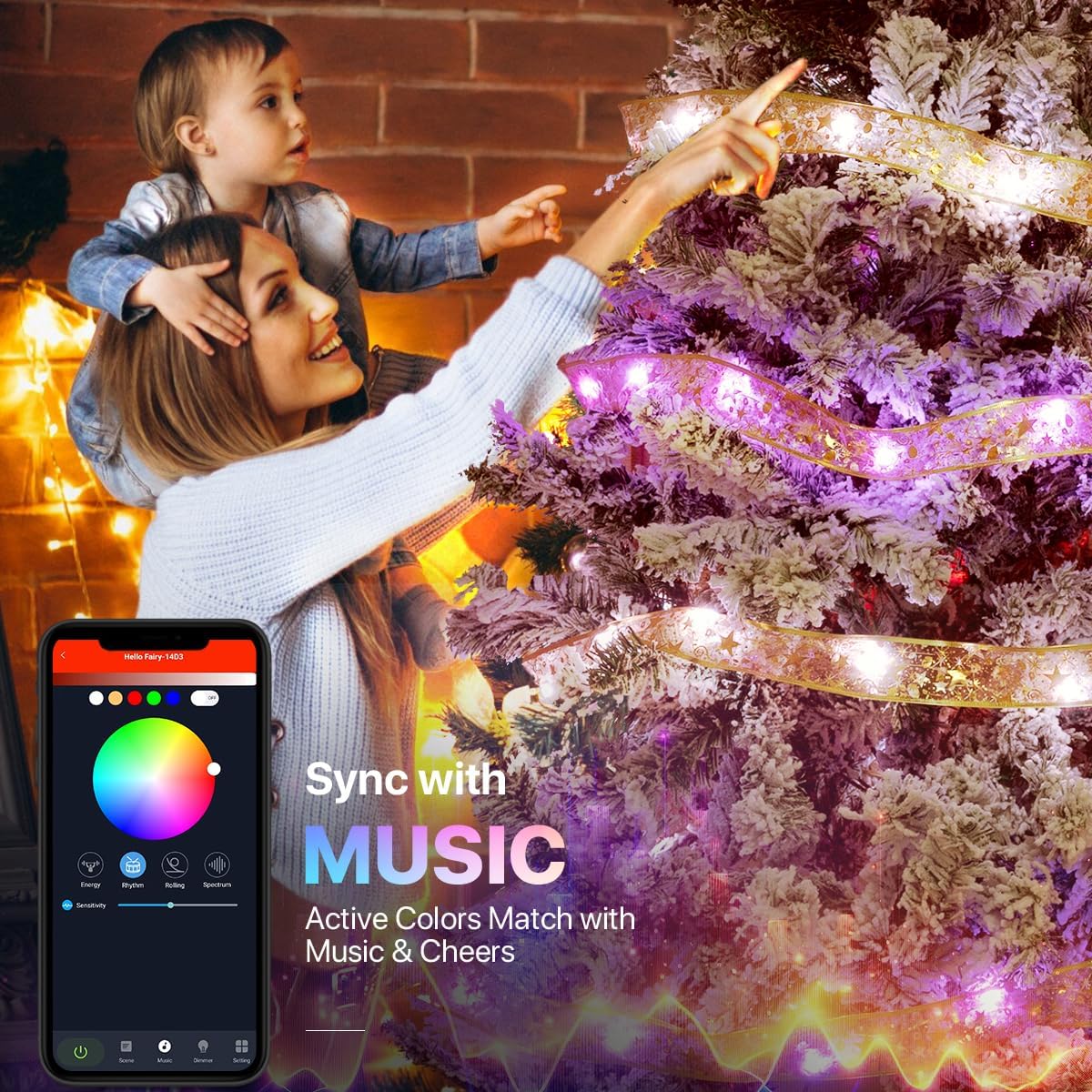 Tira de luces inteligentes para árbol de Navidad de 33 pies, 80 mod...