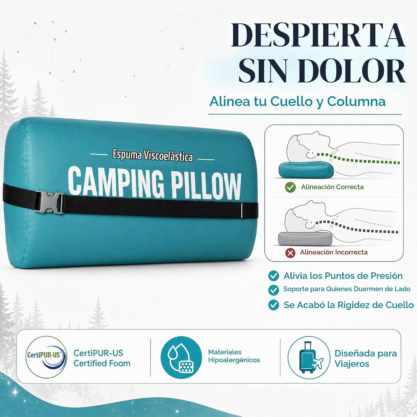 Vaverto Almohada de camping - Almohada de viaje de espuma viscoelás...