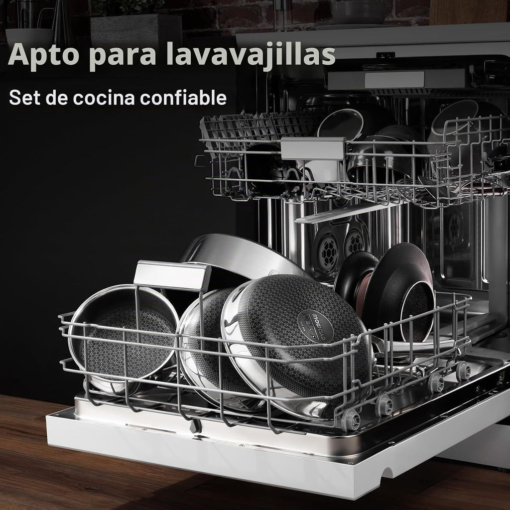 SNOWCLAD Sartén híbrida antiadherente de acero inoxidable con tapa,...