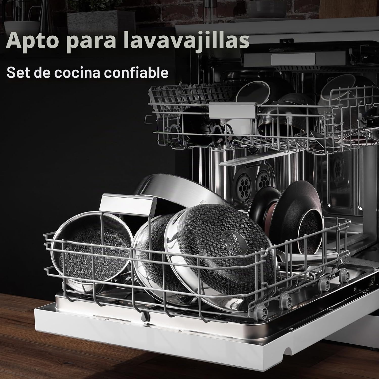 SNOWCLAD Sartén híbrida antiadherente de acero inoxidable con tapa,...
