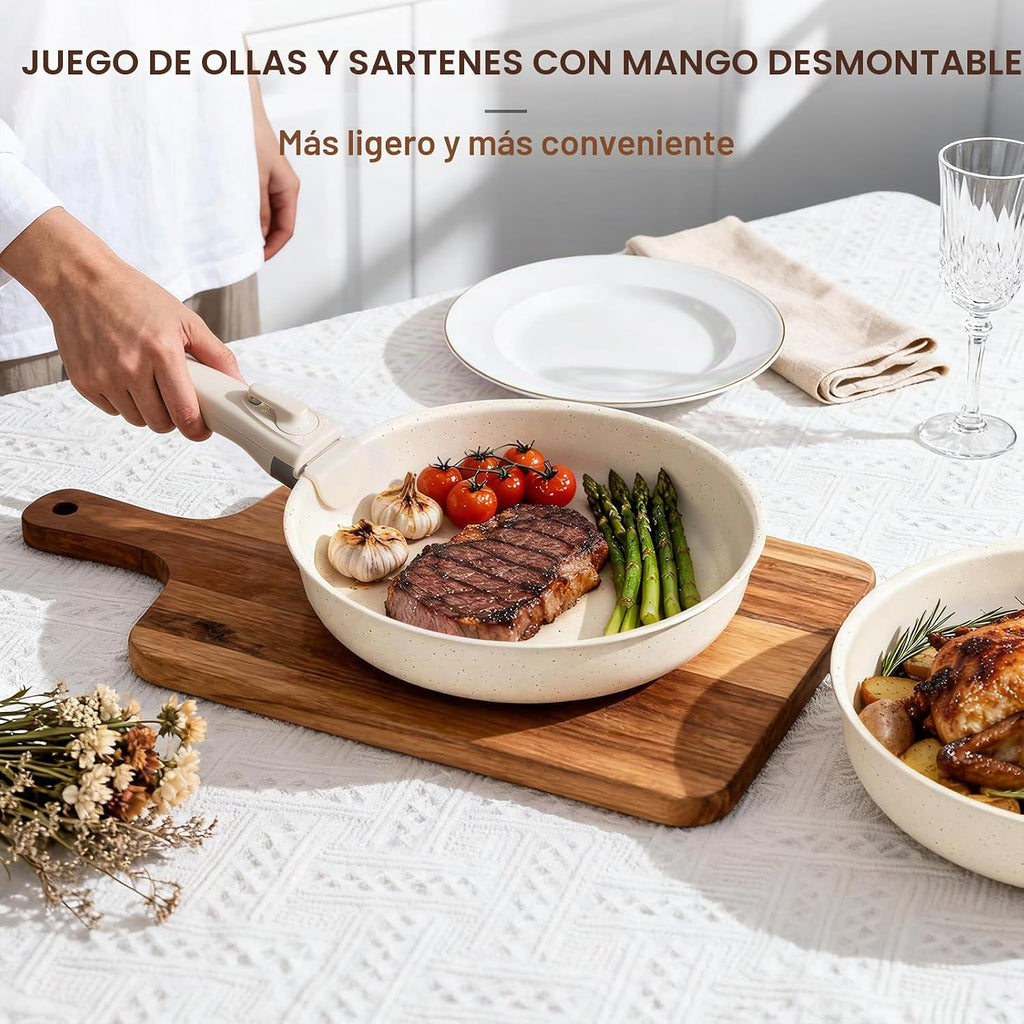 Ammeloo Juego de ollas y sartenes de cerámica antiadherentes, juego...